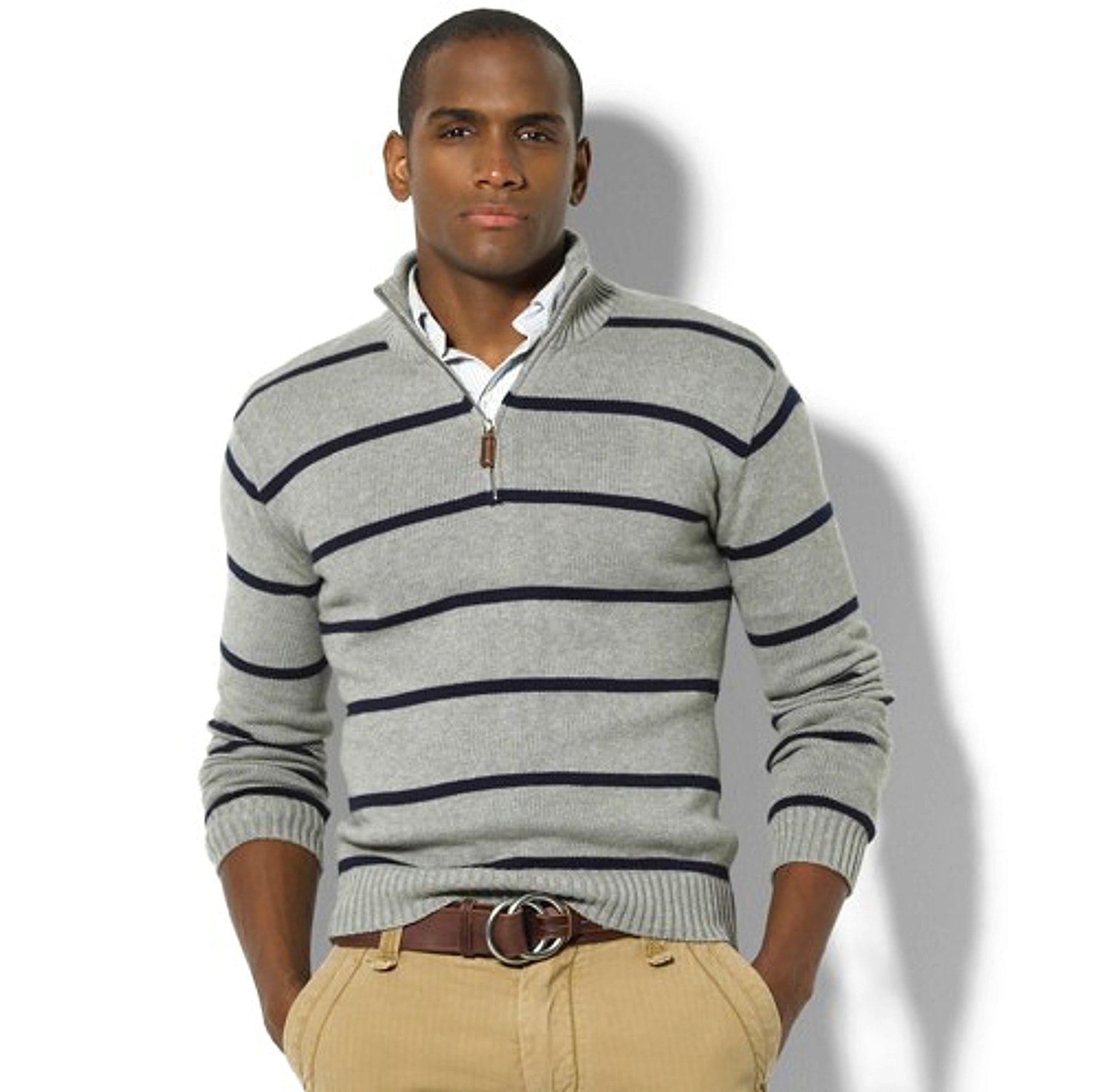 Slim Long-sleeved Casual Knit Sweater Men With Striped Wool - enhanced image 6