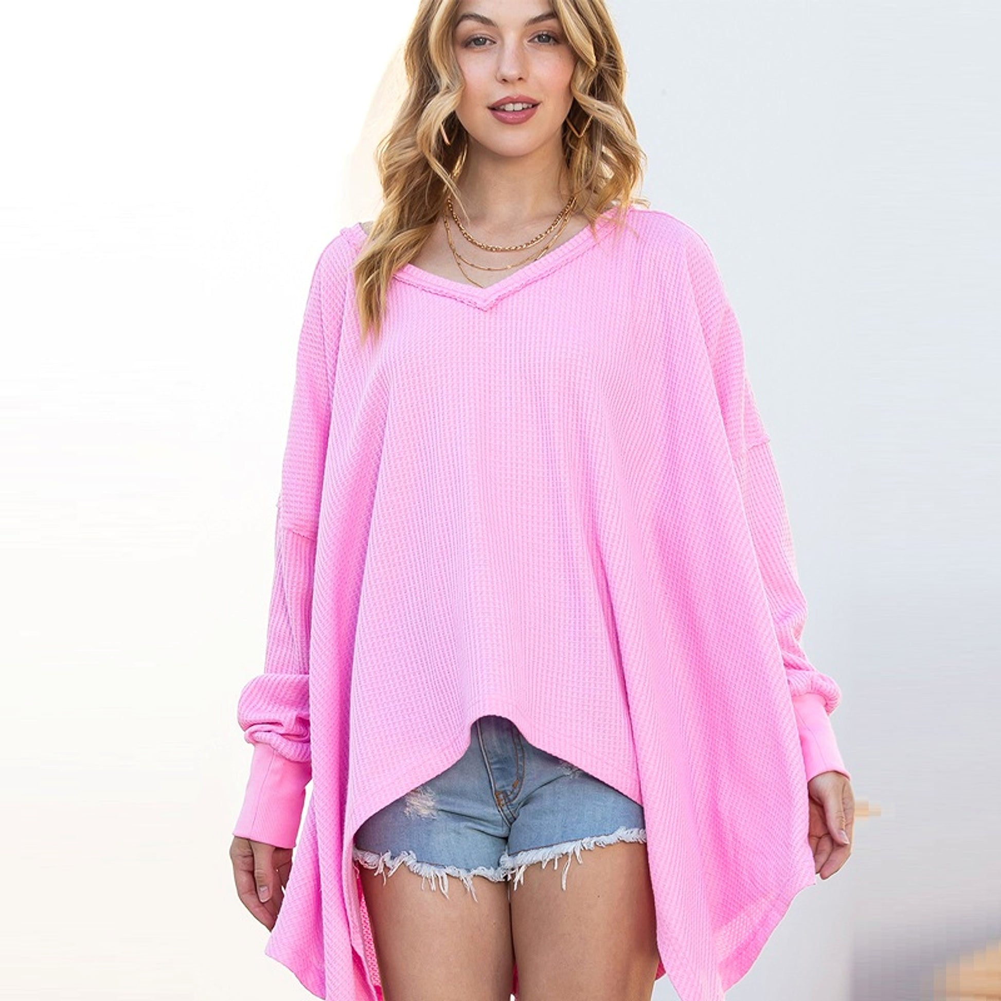 Solid Color Exposed Loose Long-sleeved Sweater - enhanced image 6