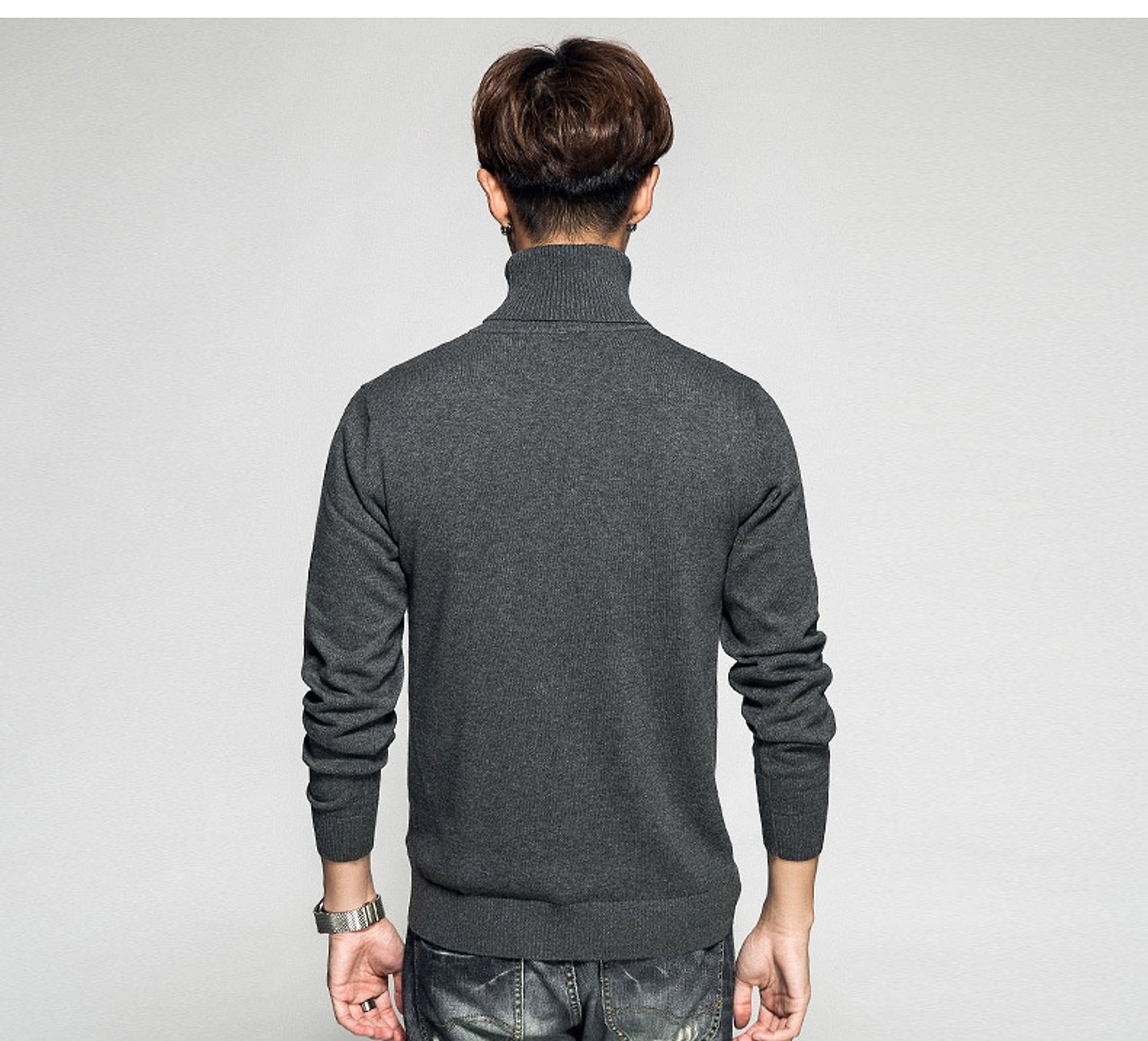 Solid Color Long Sleeve Turtleneck Pullover Men's Base Sweater - enhanced image 6