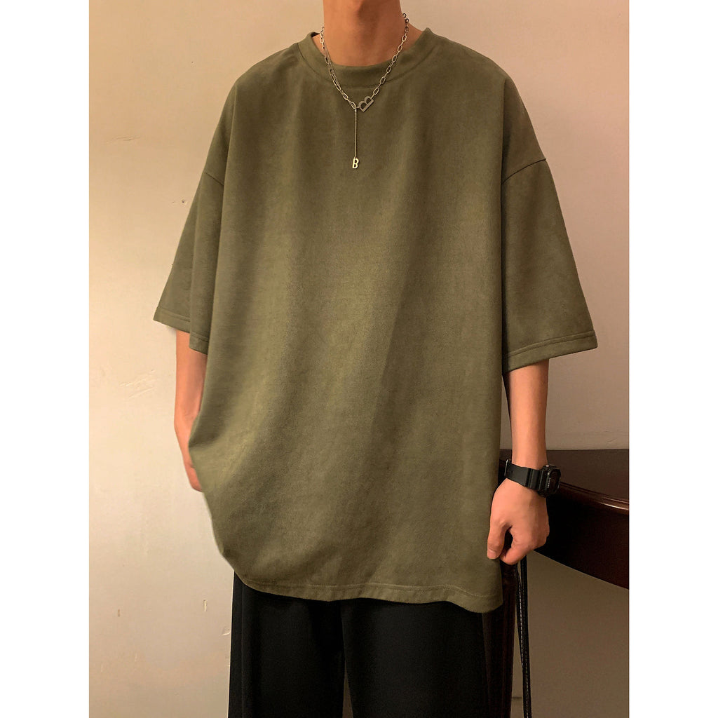 Solid Color Plus Size Casual American Suede Light Board Short Sleeve Men - enhanced image 6