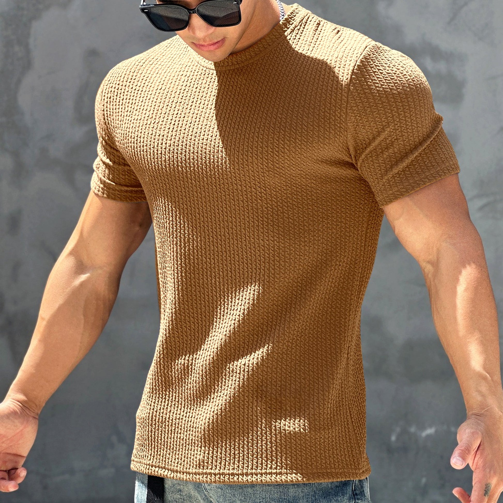 Sports And Fitness Short Sleeved Men's Textured Quick Drying T-shirt - enhanced image 6