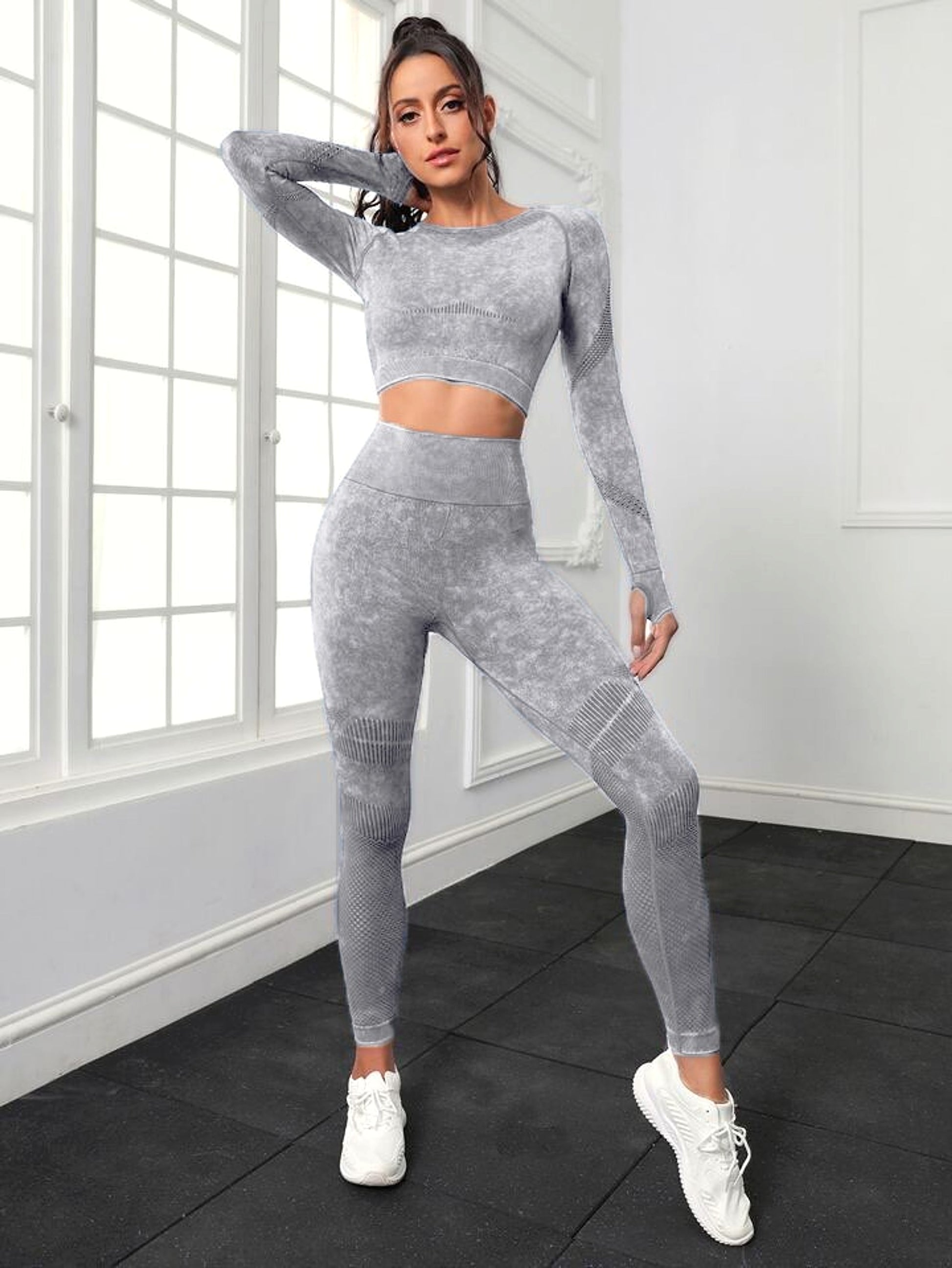 A.1 Sports Long Sleeve Fitness Yoga Leggings Pants Two-piece Set - enhanced image 6