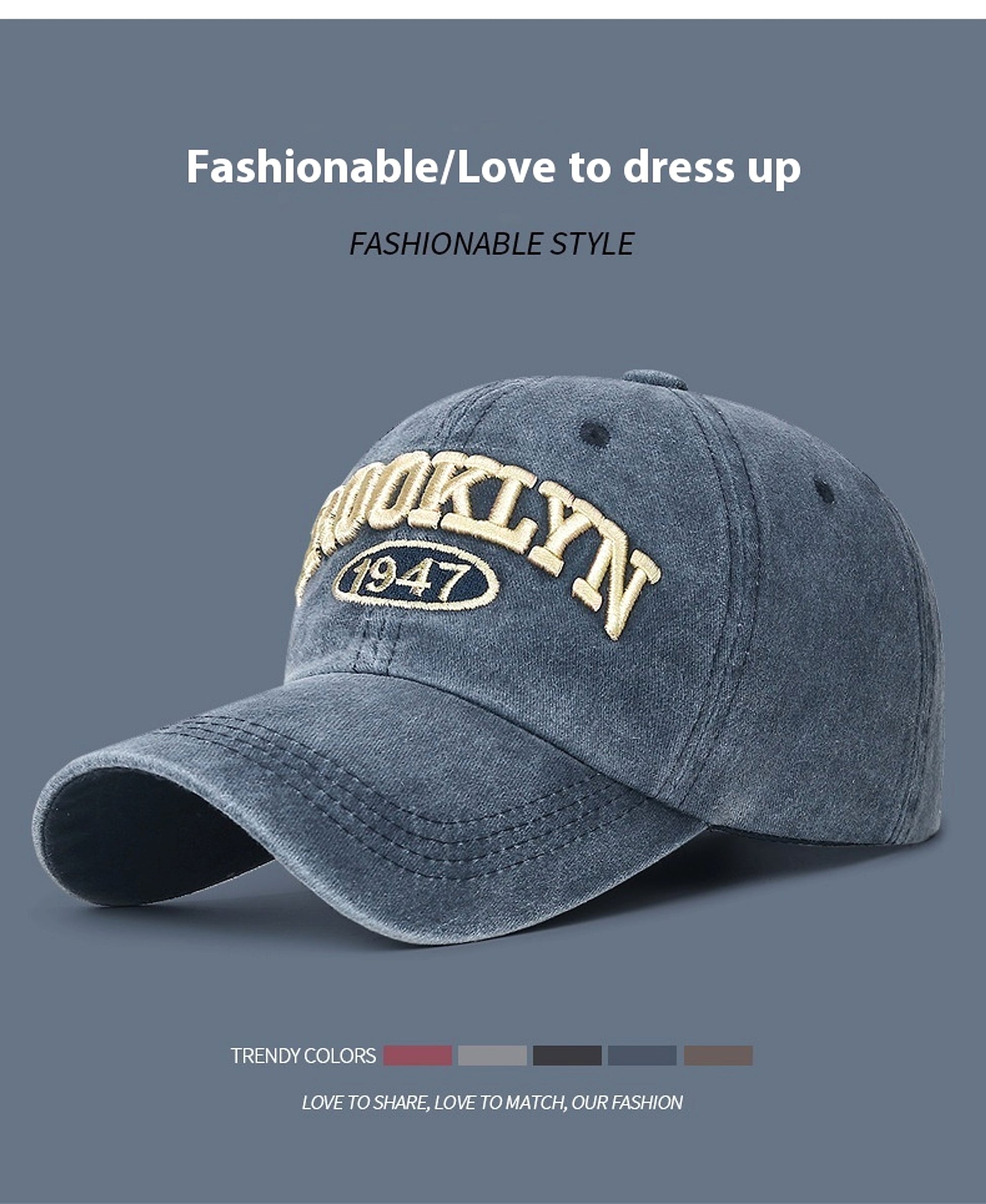 Spring And Summer Sun Protection Men's Retro Washed Letters Embroidered Peaked Cap - enhanced image 6