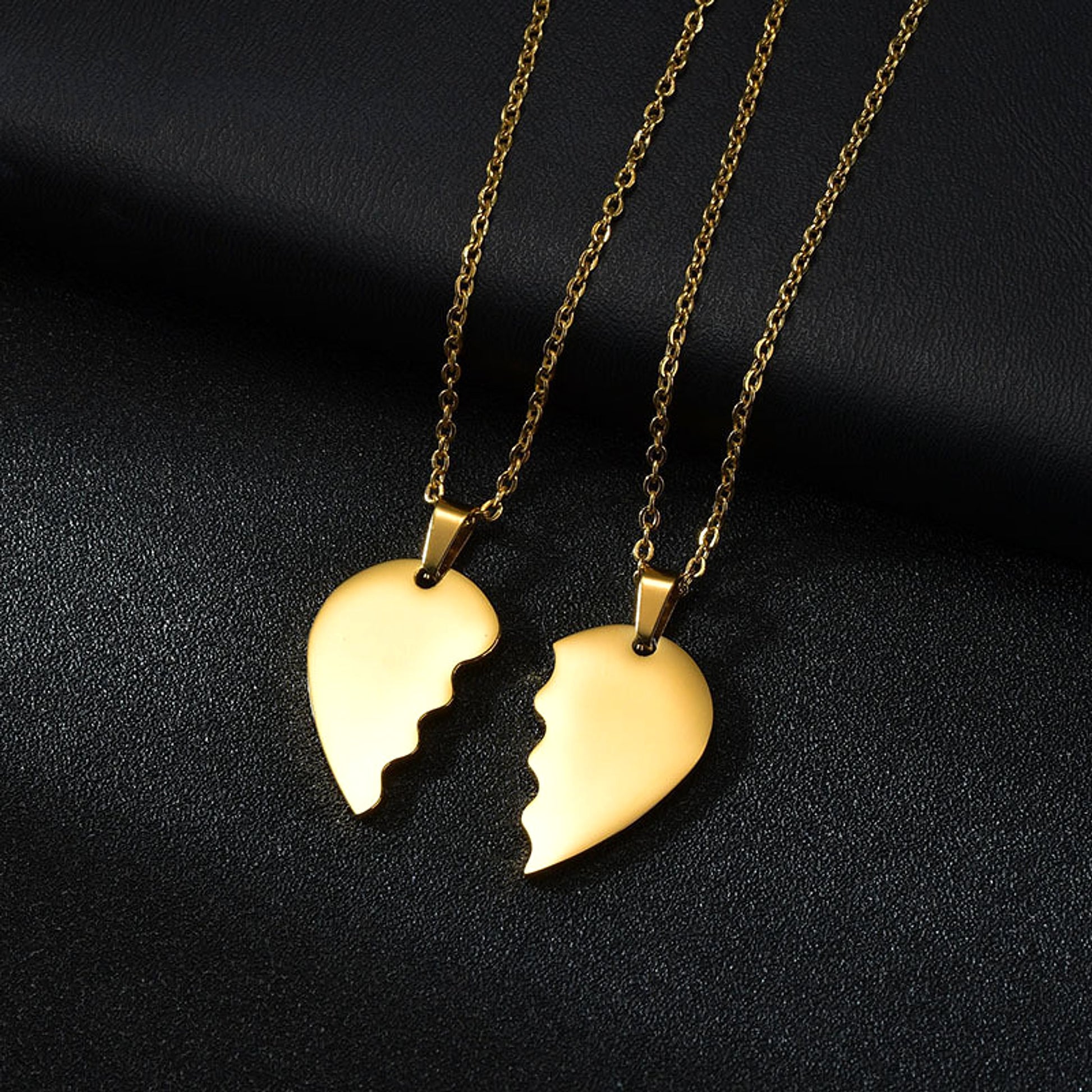 Stainless Steel Double Half Heart Puzzle Necklace - enhanced image 6