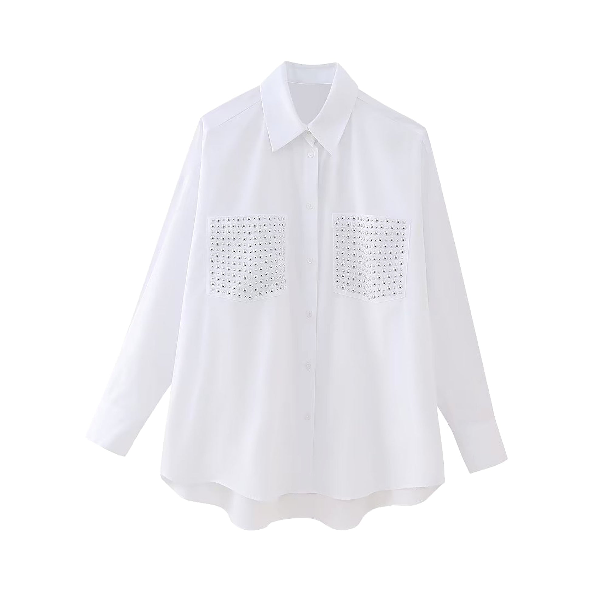 Street Trendy Rivet Ornament Loose Long Sleeve Shirt Women - enhanced image 6