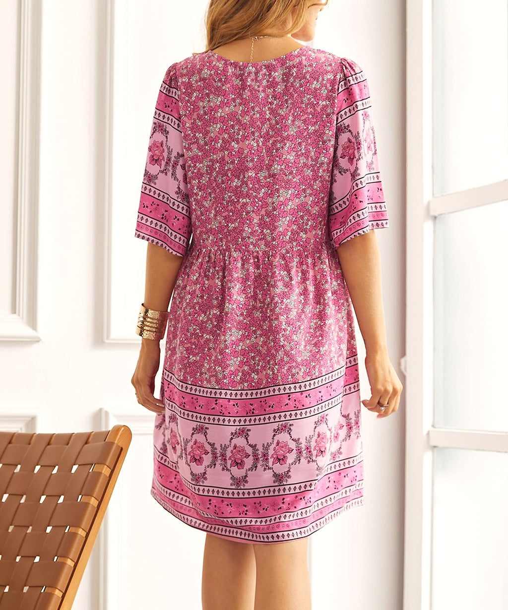 Summer Casual V-neck Printed Floral Holiday Bohemian Beach Dress - enhanced image 6