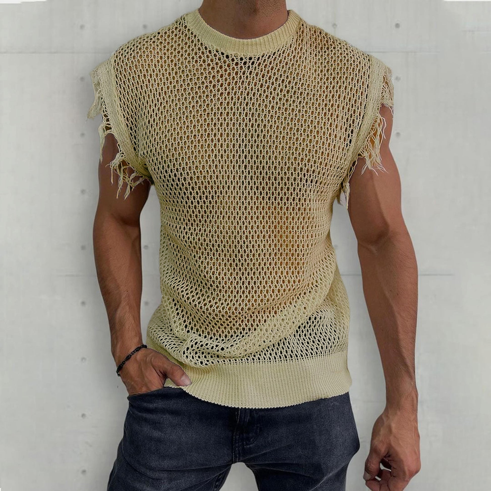 Summer Knitted Vest Round Neck Sleeveless T-Shirt (Tank-Top) Men - enhanced image 6
