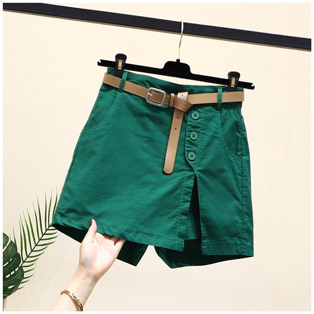 Summer New Button High Waist With Belt Cotton Shorts For Women Skirt - enhanced image 6