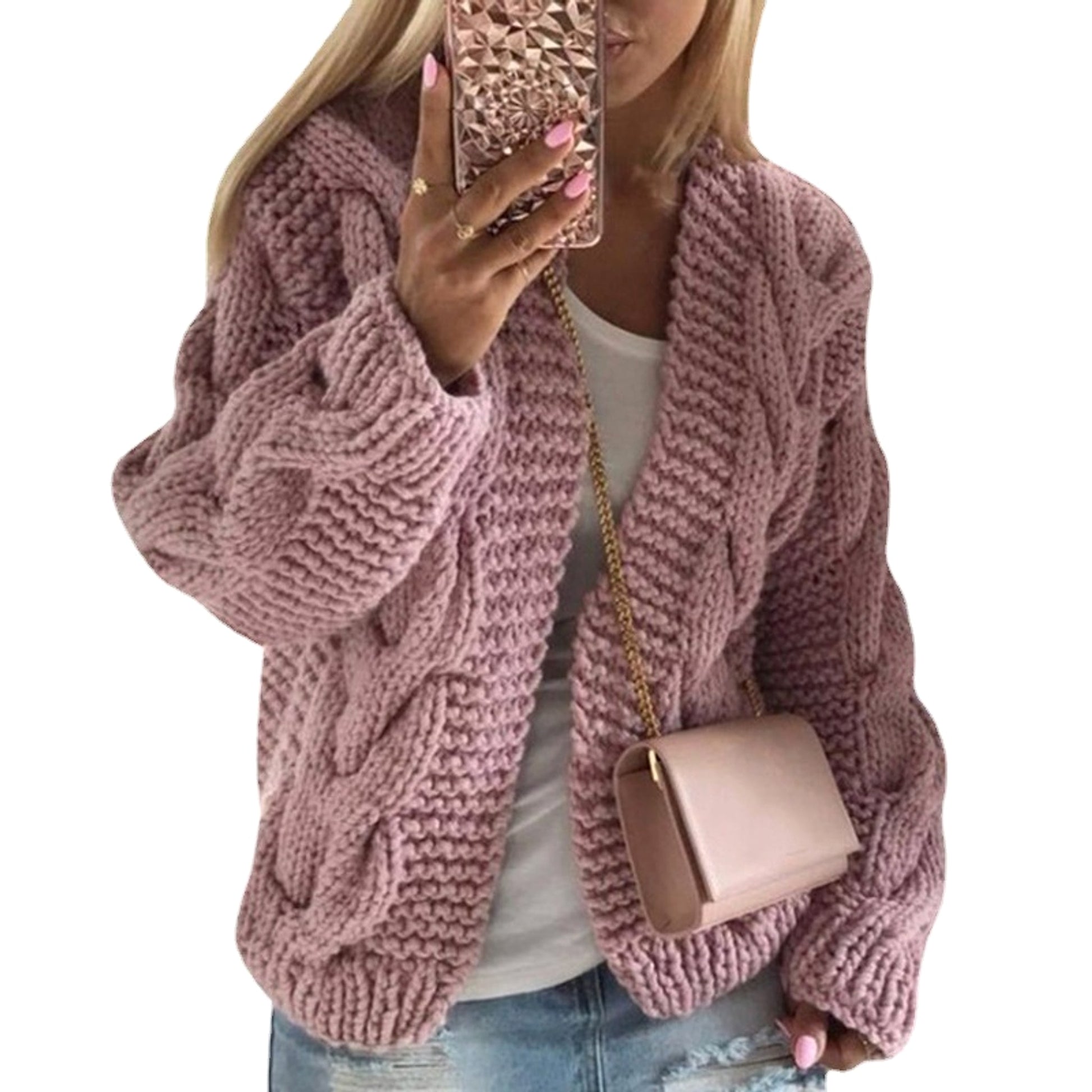 Sweater Women's Thick Thread Twist Knitted Cardigan Sweater - enhanced image 6