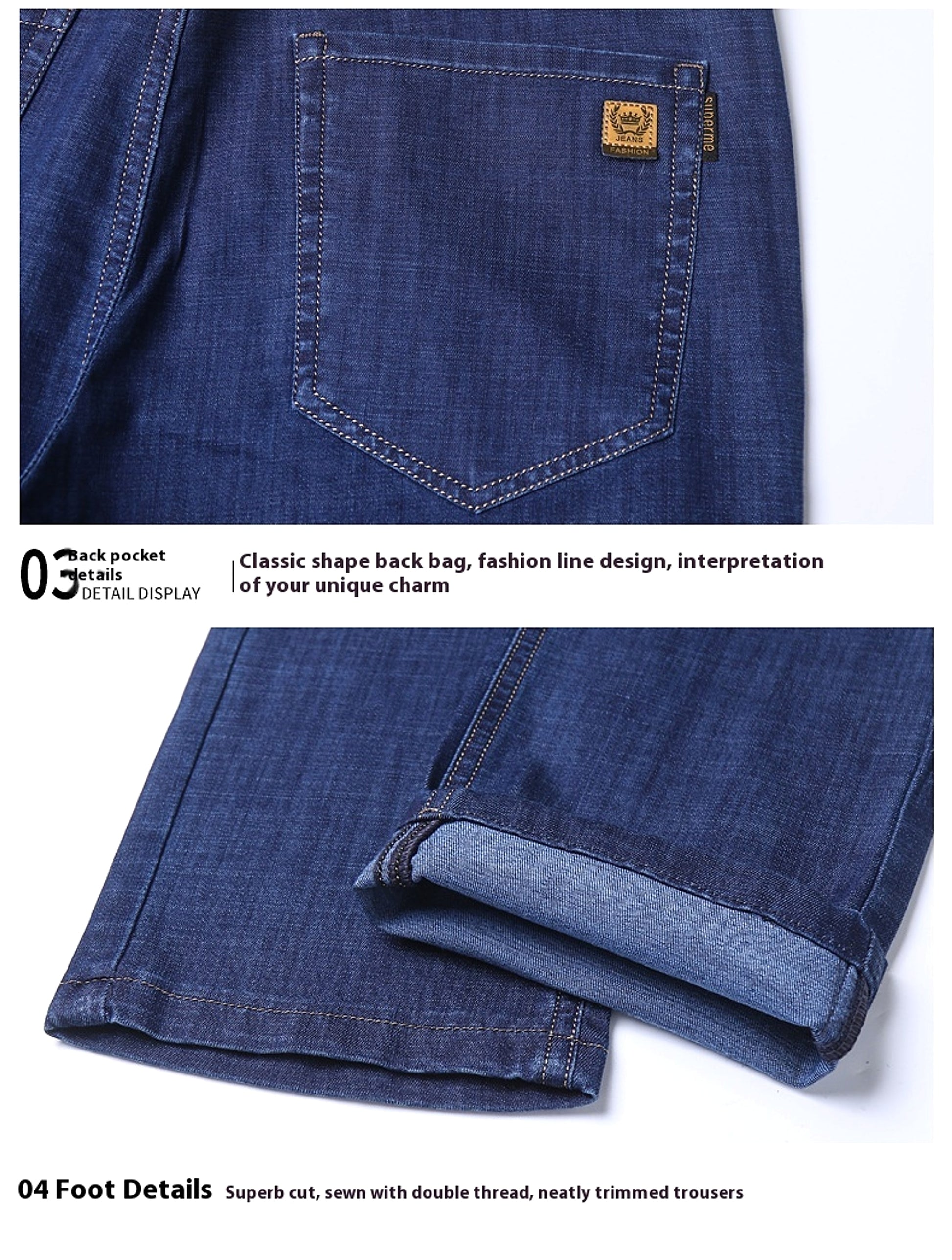 Thin Summer Cotton Elastic Ice Silk Quality Mid-high Waist Jeans - enhanced image 6