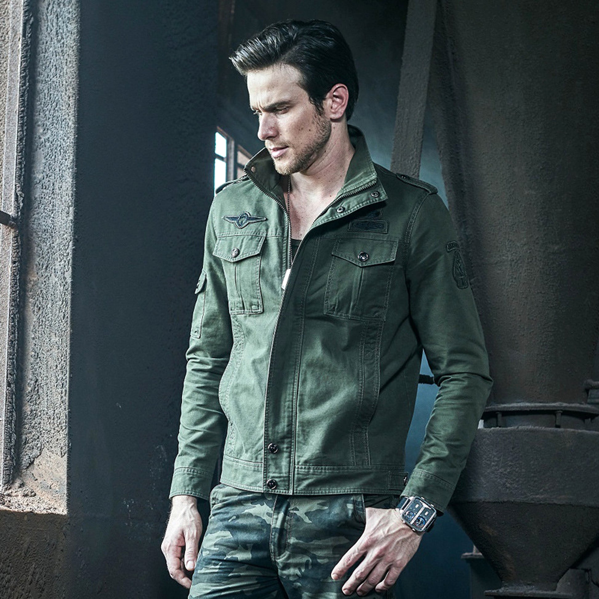 Tough Guy Washed Cotton Motorcycle Jacket Men - enhanced image 6