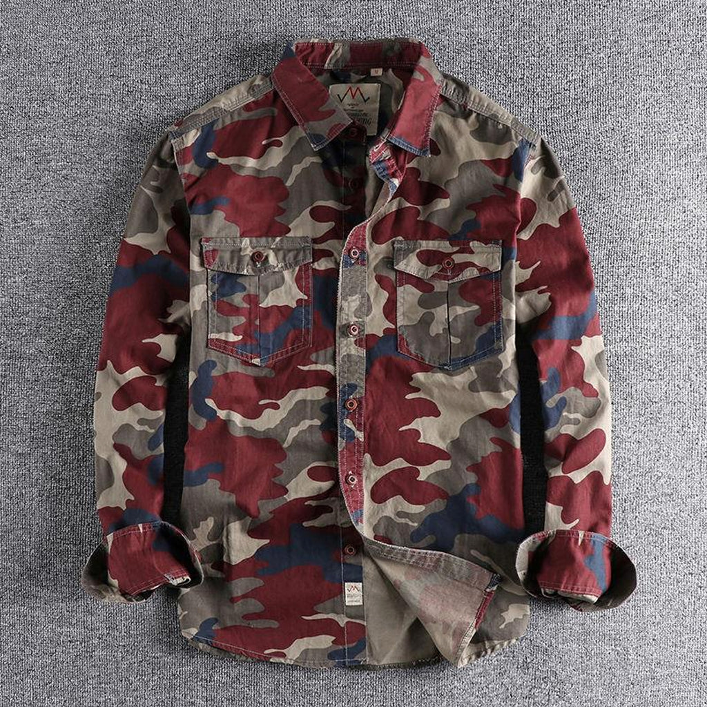 Washed Camouflage American Overalls Long Sleeve DressShirt Men - enhanced image 6