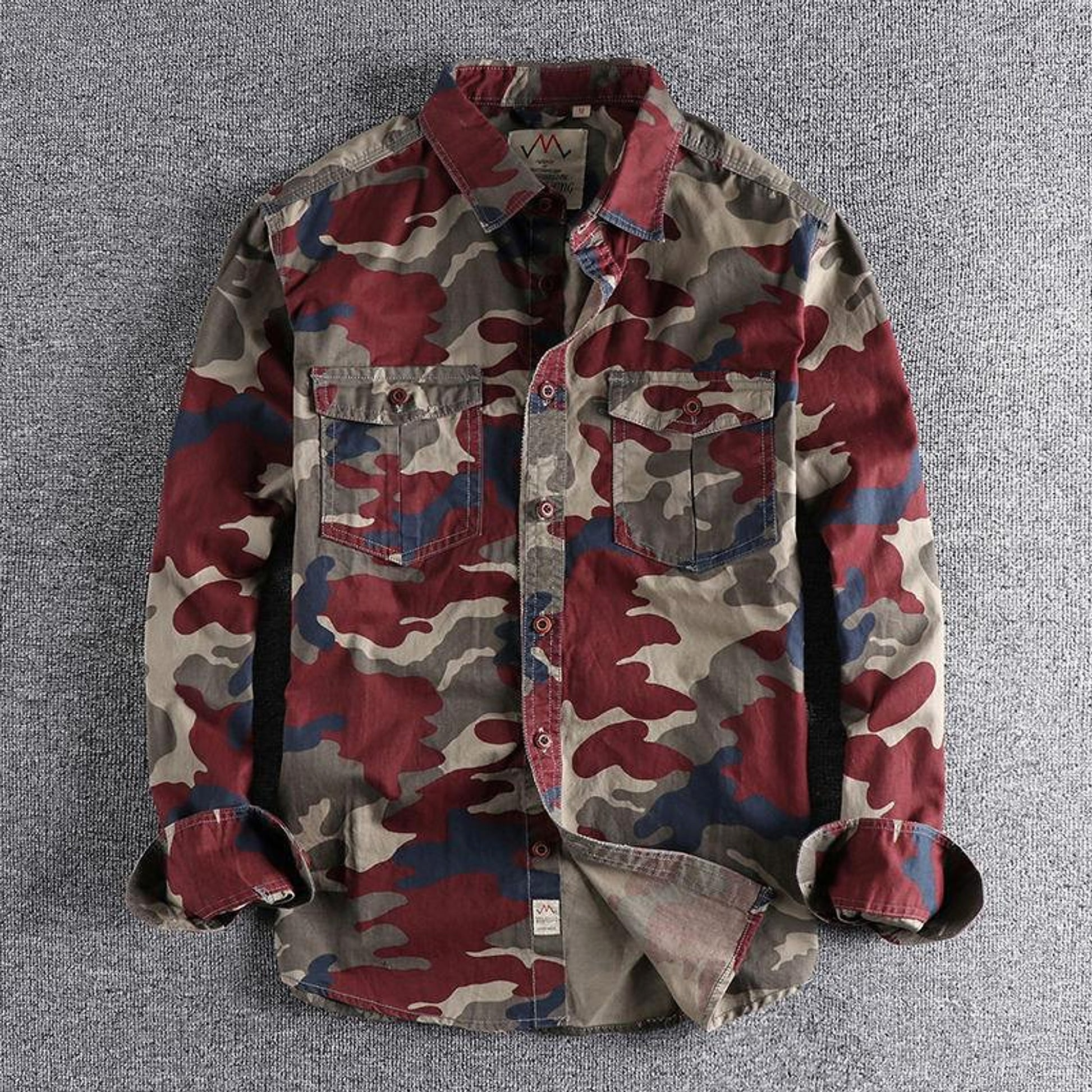 Washed Camouflage American Overalls Long Sleeve DressShirt Men - enhanced image 6