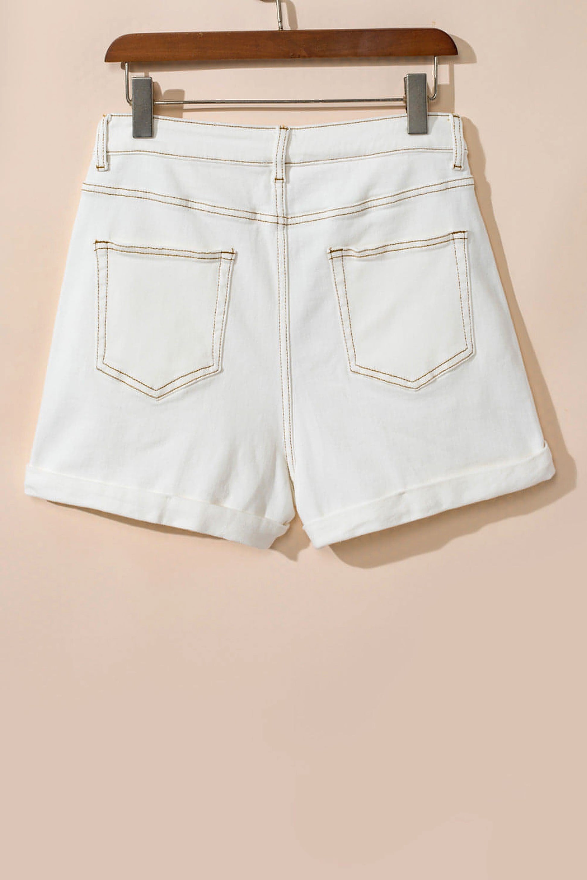 White Asymmetric Waist Design Stylish Denim Shorts - enhanced image 6