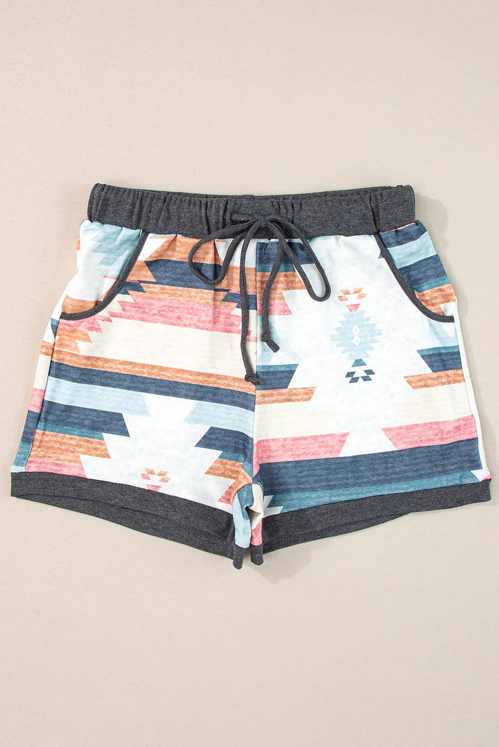 White Aztec Print Drawstring Waist Casual Shorts - enhanced image 6