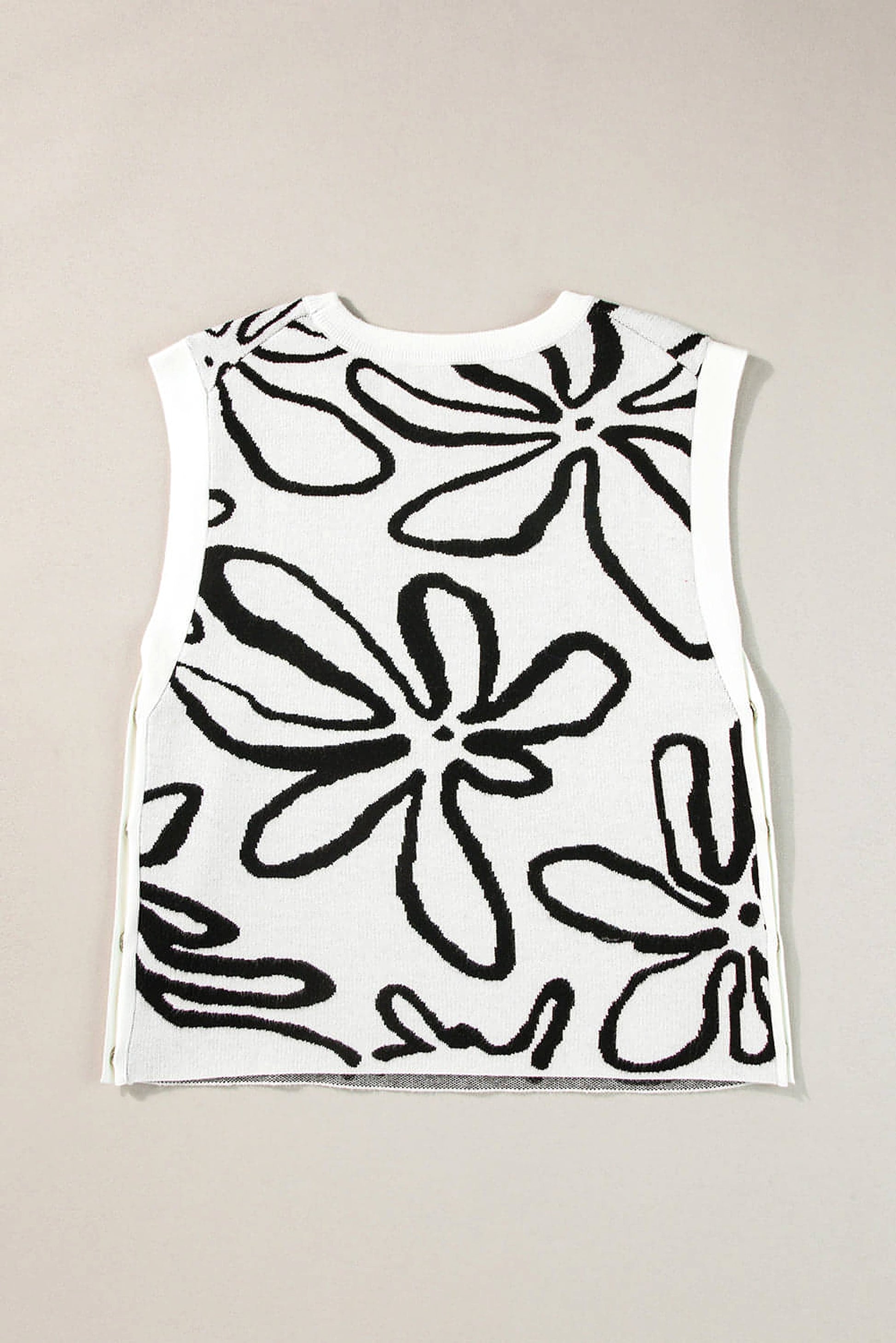White Button Sides Sleeveless Floral Knitted Top - enhanced image 6