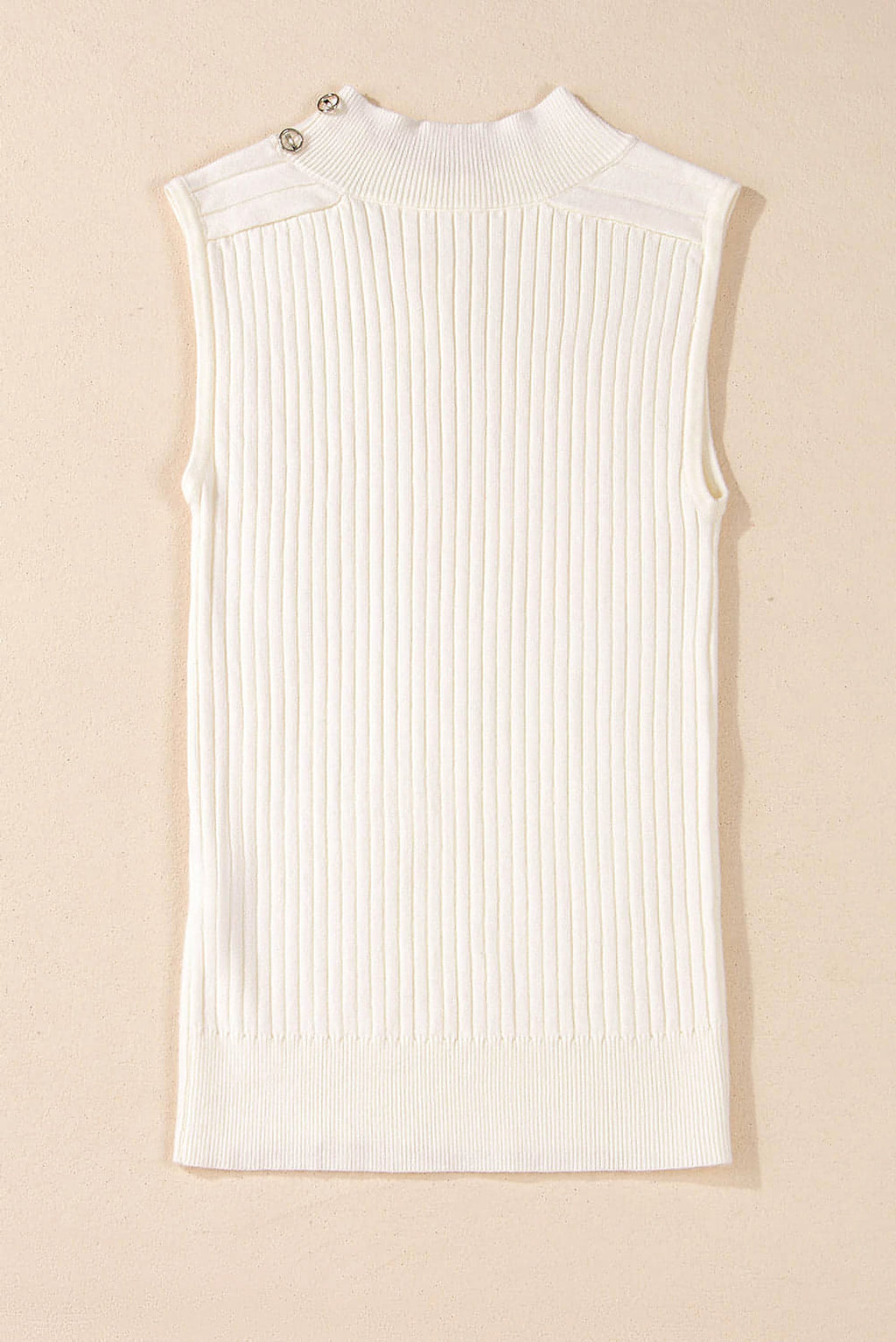 White Ribbed Knit High Neck Sweater Vest - enhanced image 6