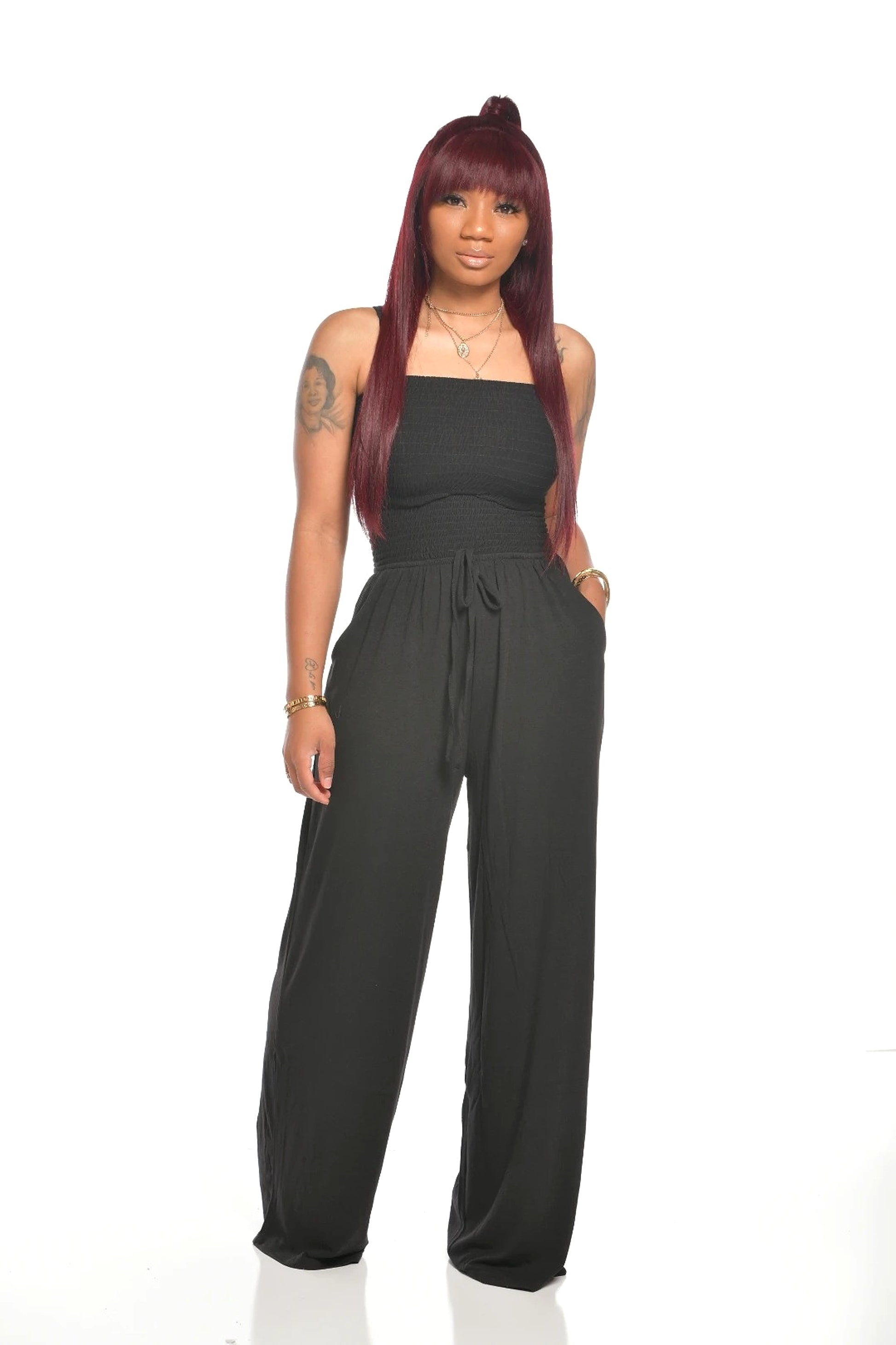 Women's Clothing Casual Square Shoulder Chest-wrapped Wide-leg Jumpsuit - enhanced image 6
