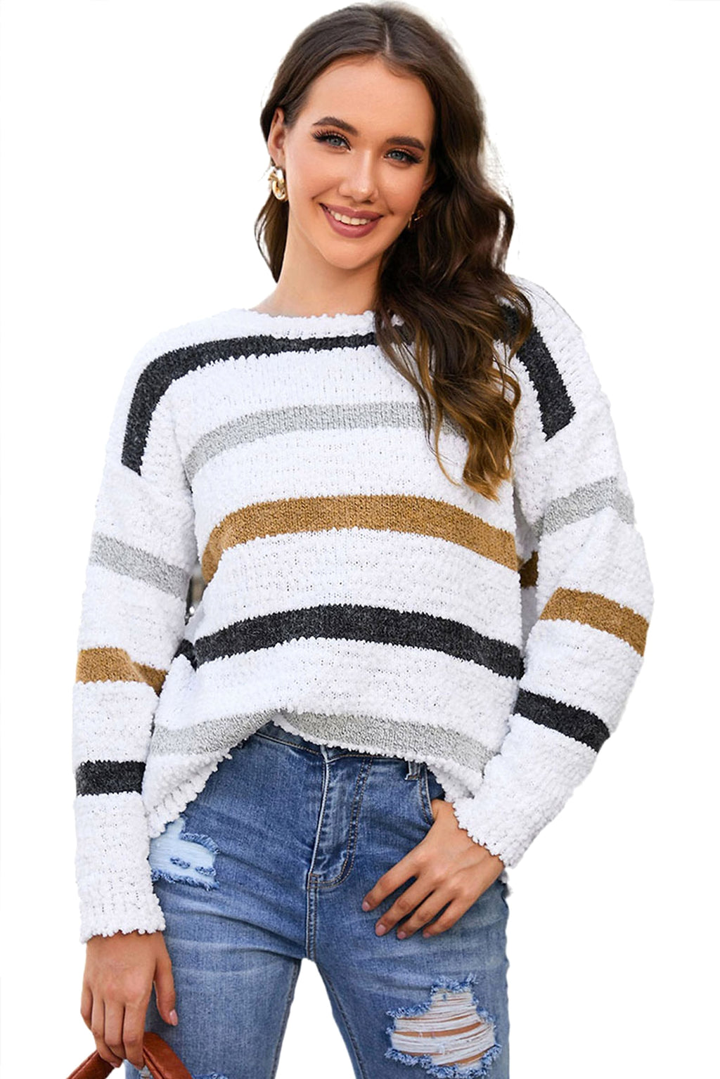 Women's Fashion Striped Printed Long Sleeves Sweater (T-Shirt) - enhanced image 6