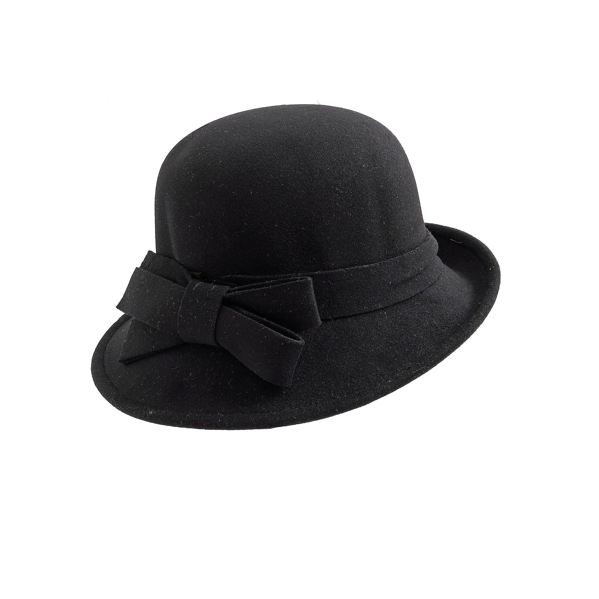 Women's French-style Elegant Retro Woolen Bowler Hat Curling Bow - enhanced image 6
