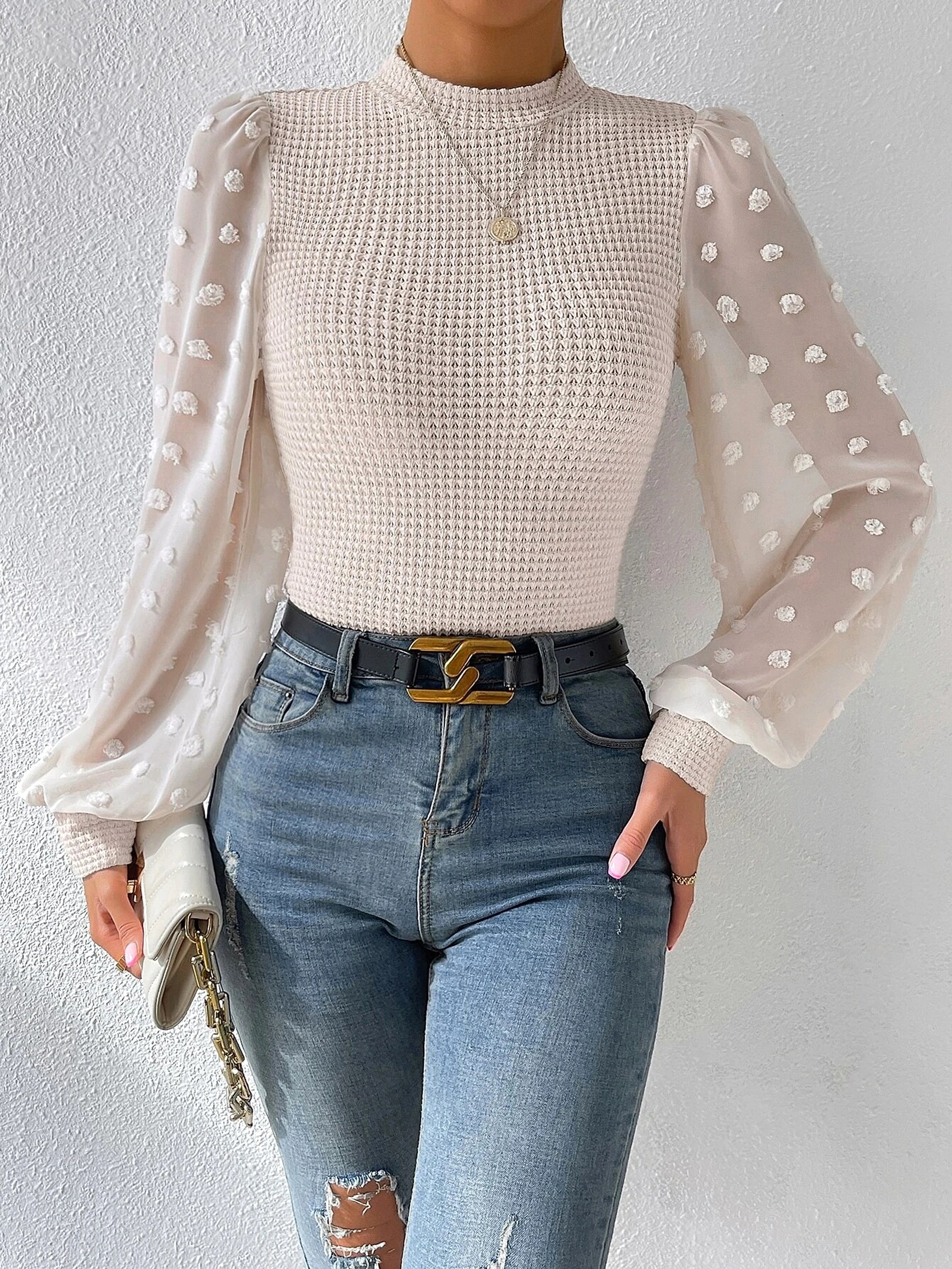 Women's Knitwear Round Neck Stitching Long Sleeve - enhanced image 6
