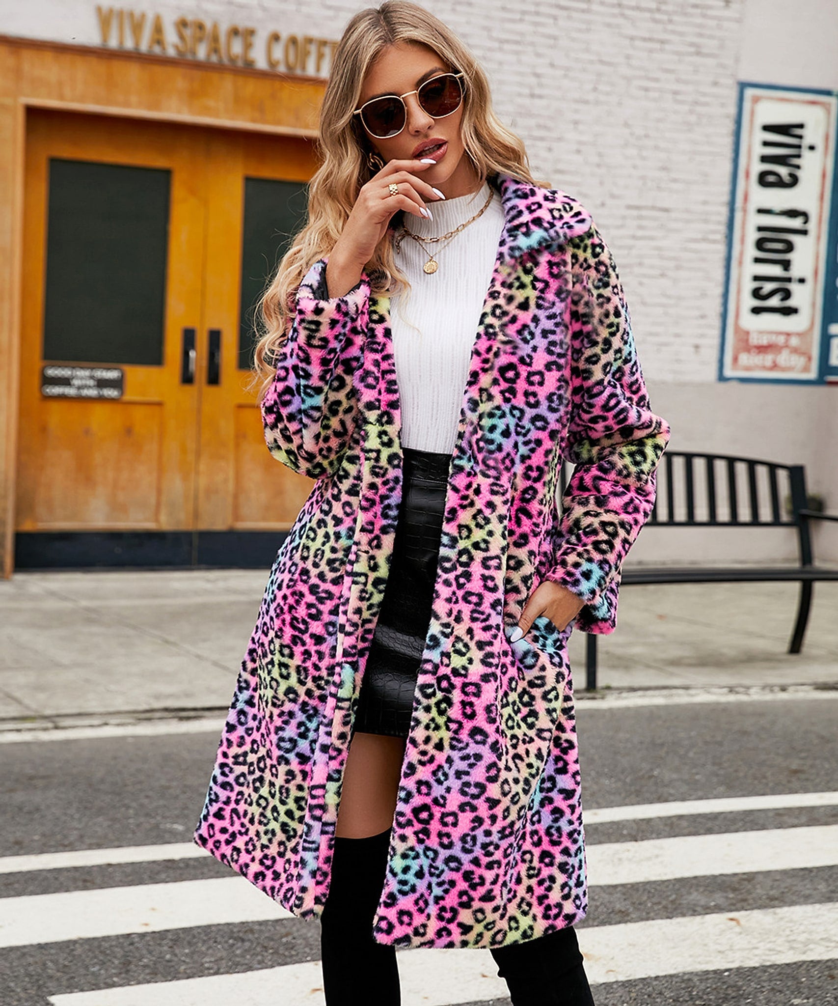 Women's Leopard Print Imitation Fur Plush Lapel Coat - enhanced image 6
