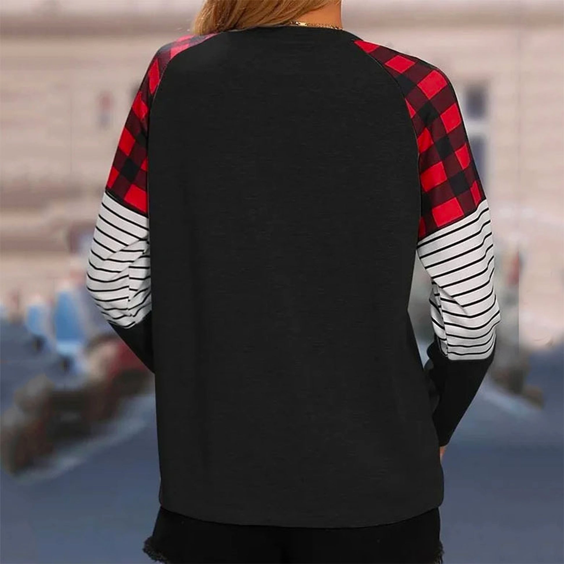 Women's Round Neck Long-sleeved Sweater Women's Plaid - enhanced image 6