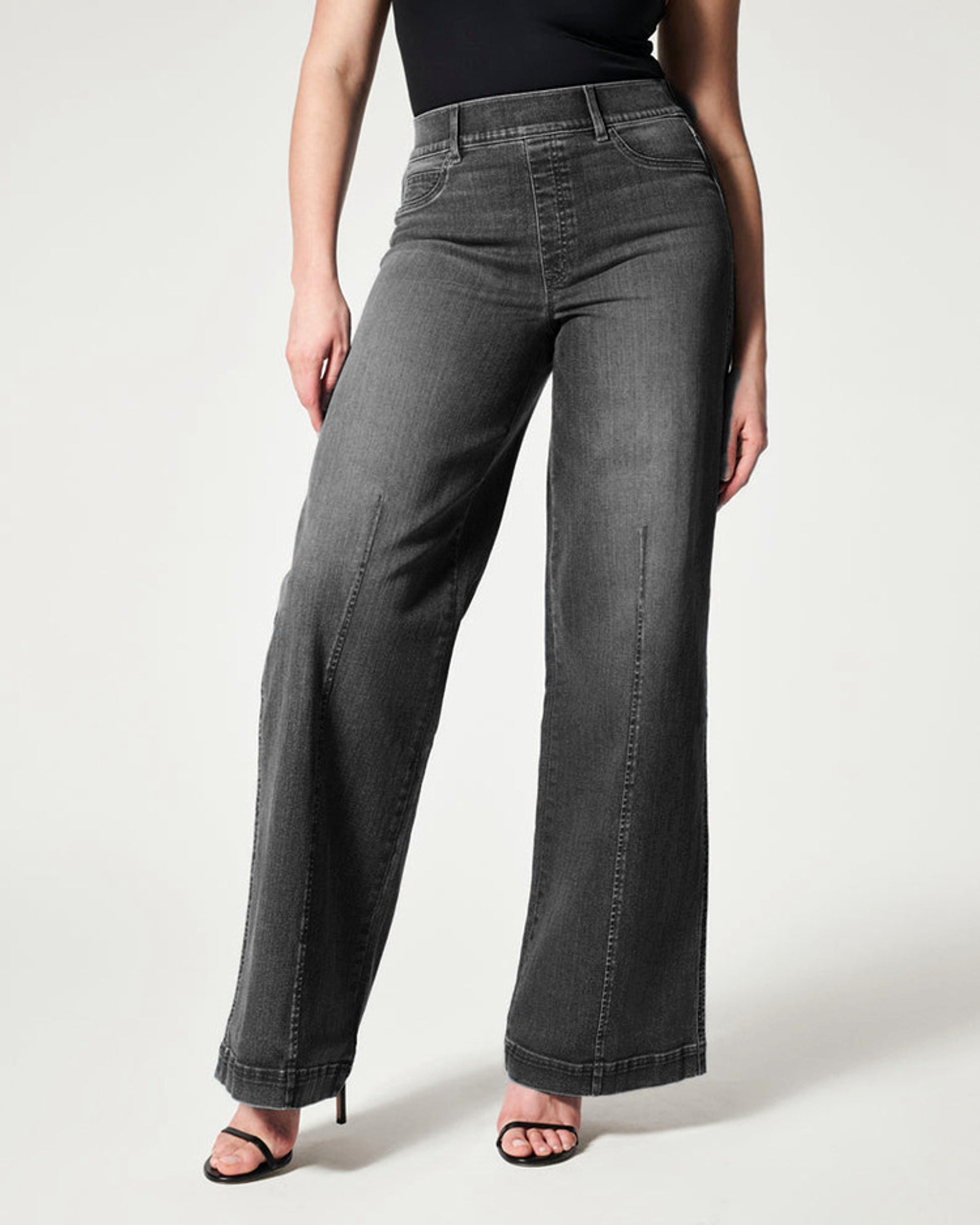 Women's Straight Jeans Mid Waist Wide Leg Pants High Elastic Waist Trousers - enhanced image 6