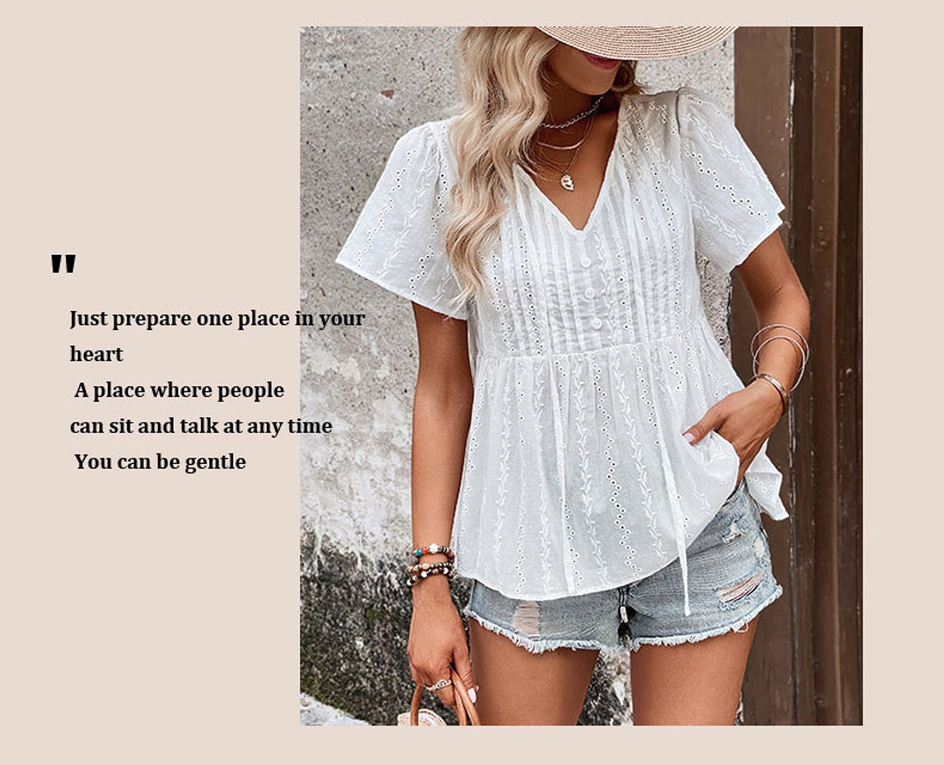 B1. Women's V-neck Stitching Shirt (T-Shirt) - enhanced image 6