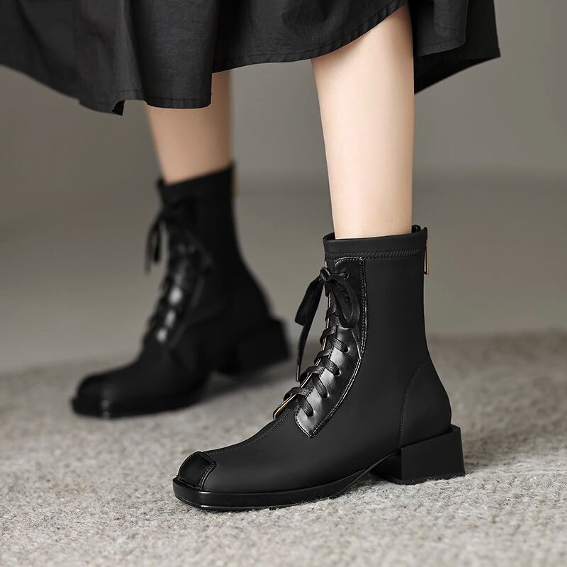 Women's Vintage Short Lace-up Skinny Stretch  Boots - enhanced image 6