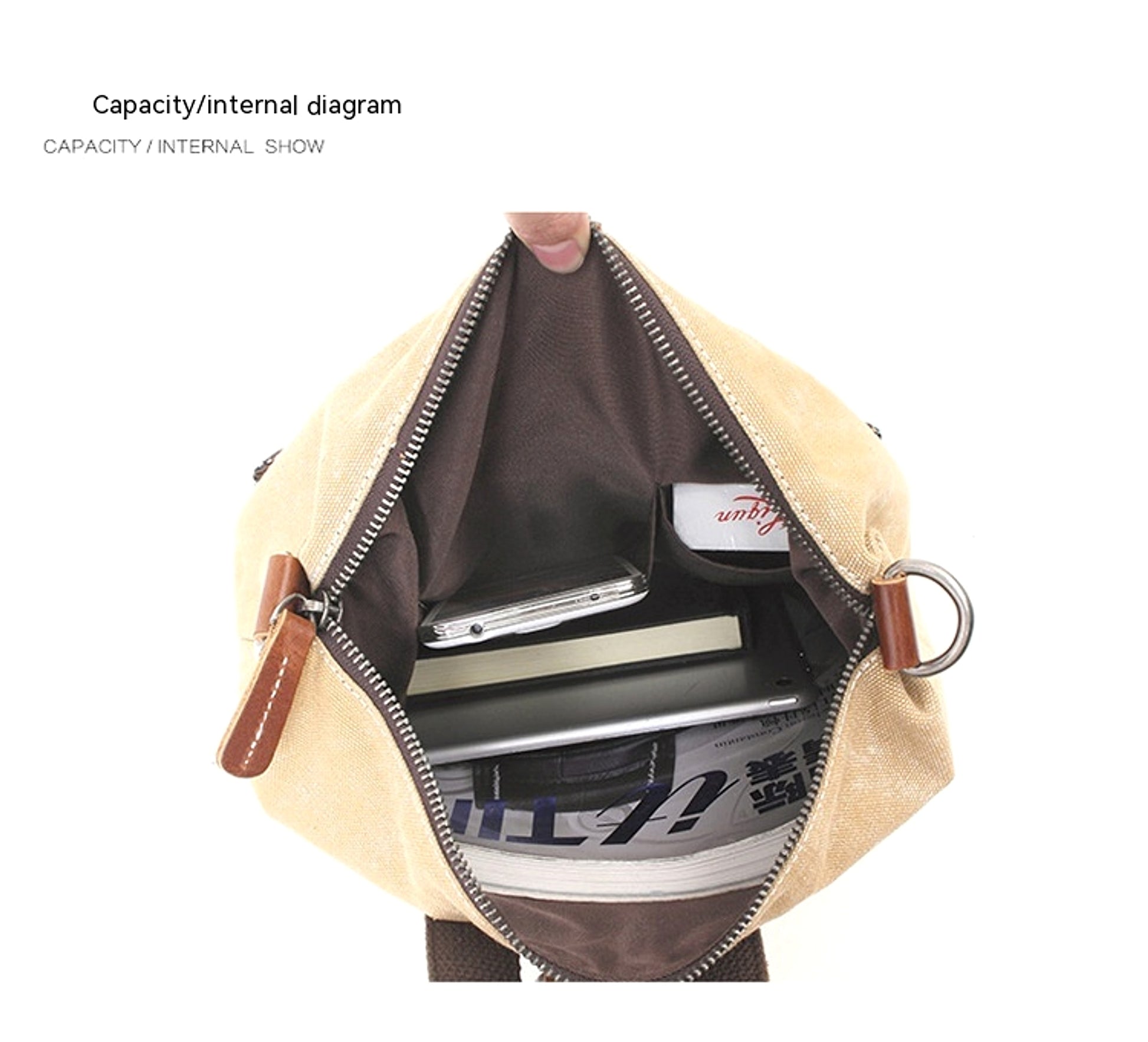 Women's Waterproof Canvas With Top Layer Leather Backpack - enhanced image 6