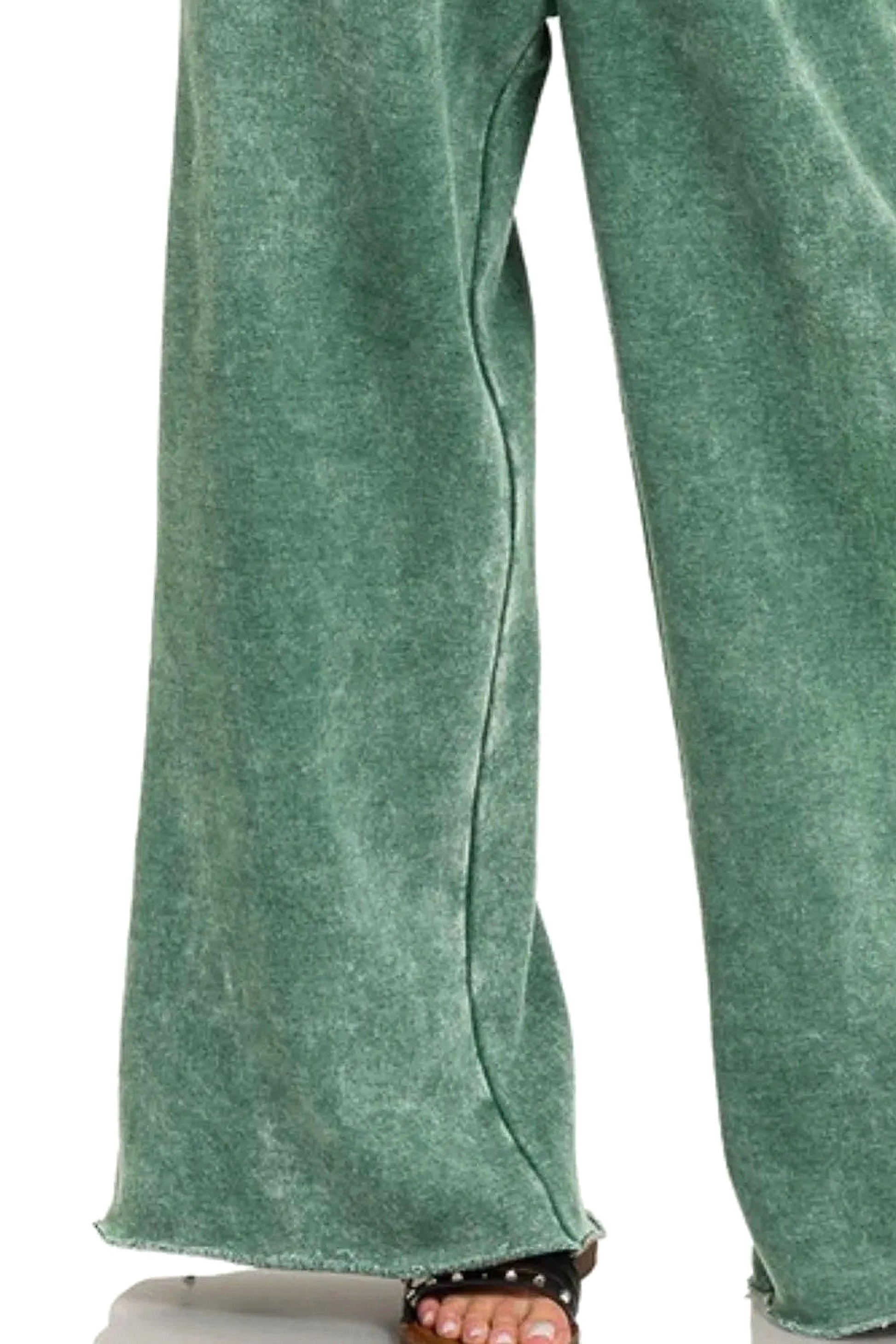 Zenana Acid Wash Fleece Palazzo Sweatpants with Pockets - enhanced image 6