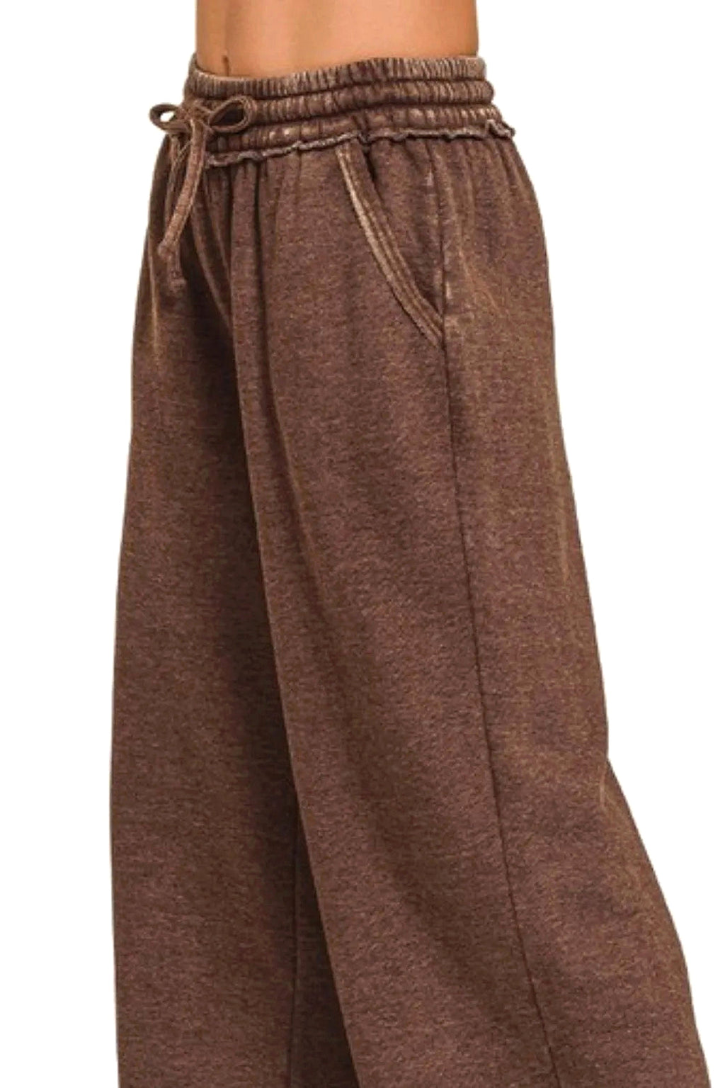 Zenana Acid Wash Fleece Palazzo Sweatpants with Pockets - enhanced image 6