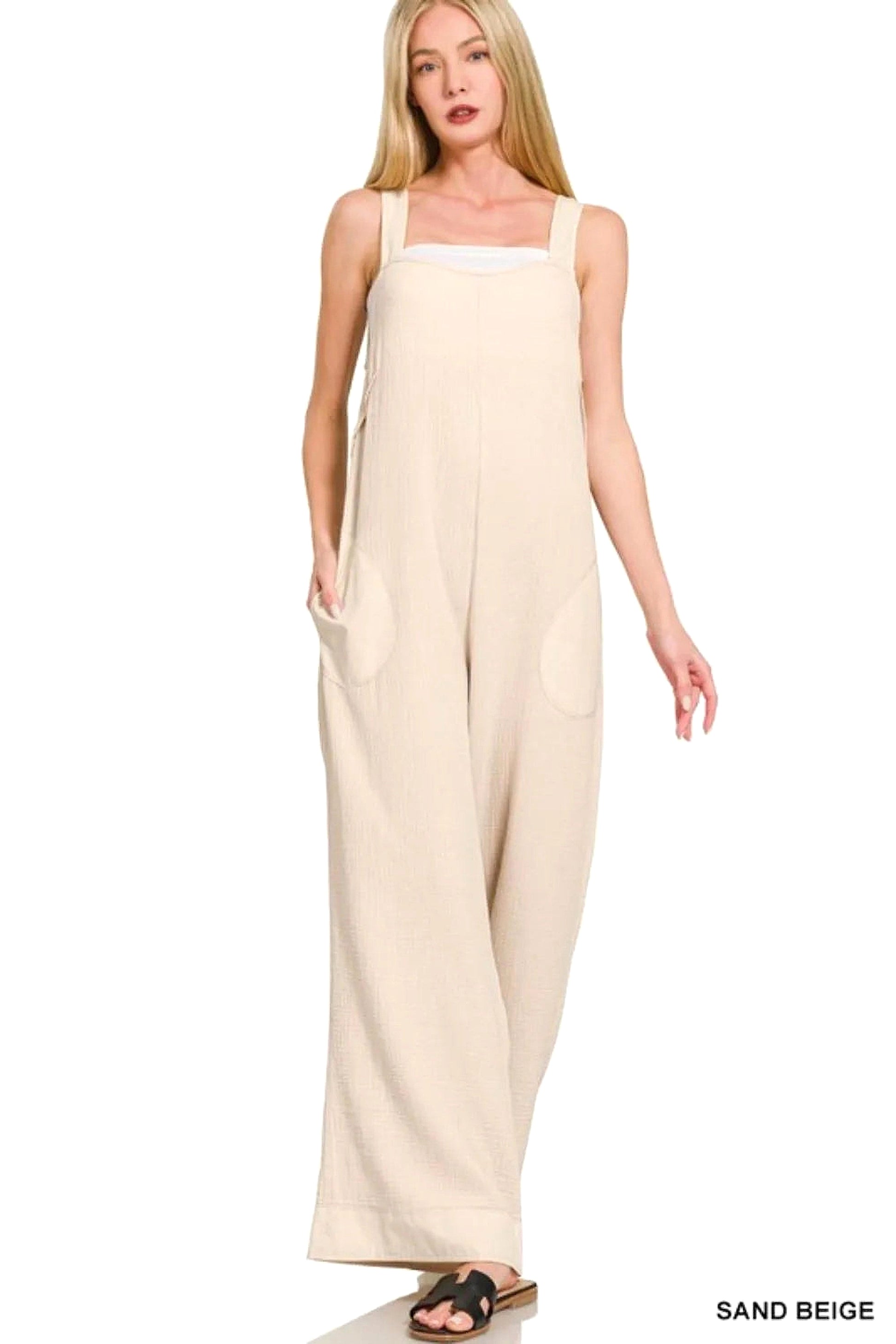 Zenana Double Gauze Washed Wide Leg Overalls - enhanced image 6