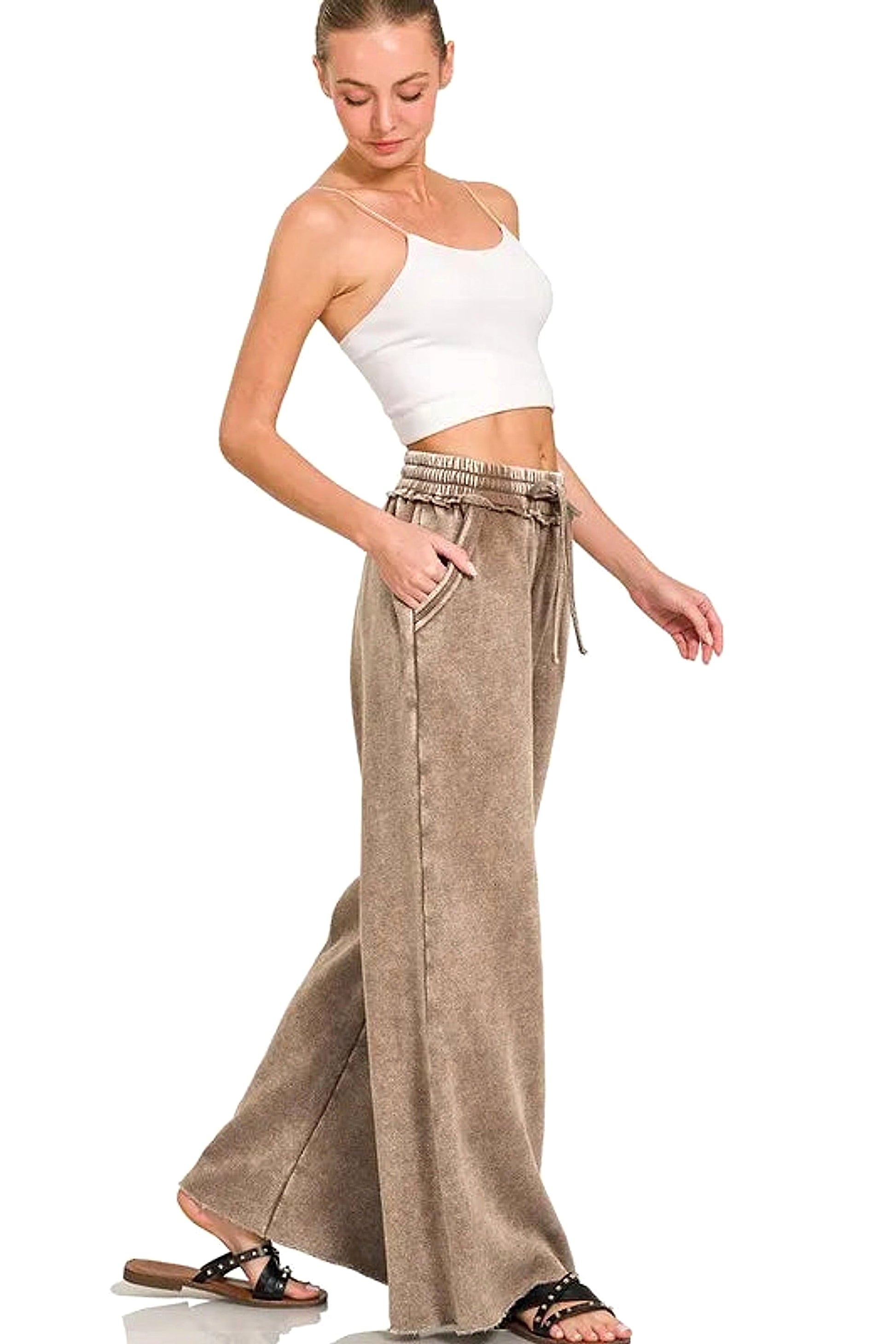 Zenana Full Size Acid Wash Fleece Palazzo Sweatpants with Pockets Plus SIze - enhanced image 6