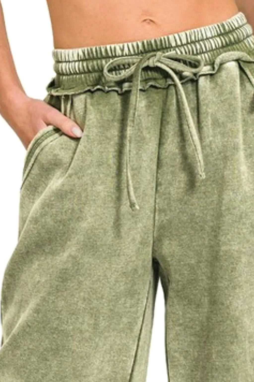 Zenana Full Size Acid Wash Fleece Palazzo Sweatpants with Pockets Plus Size - enhanced image 6