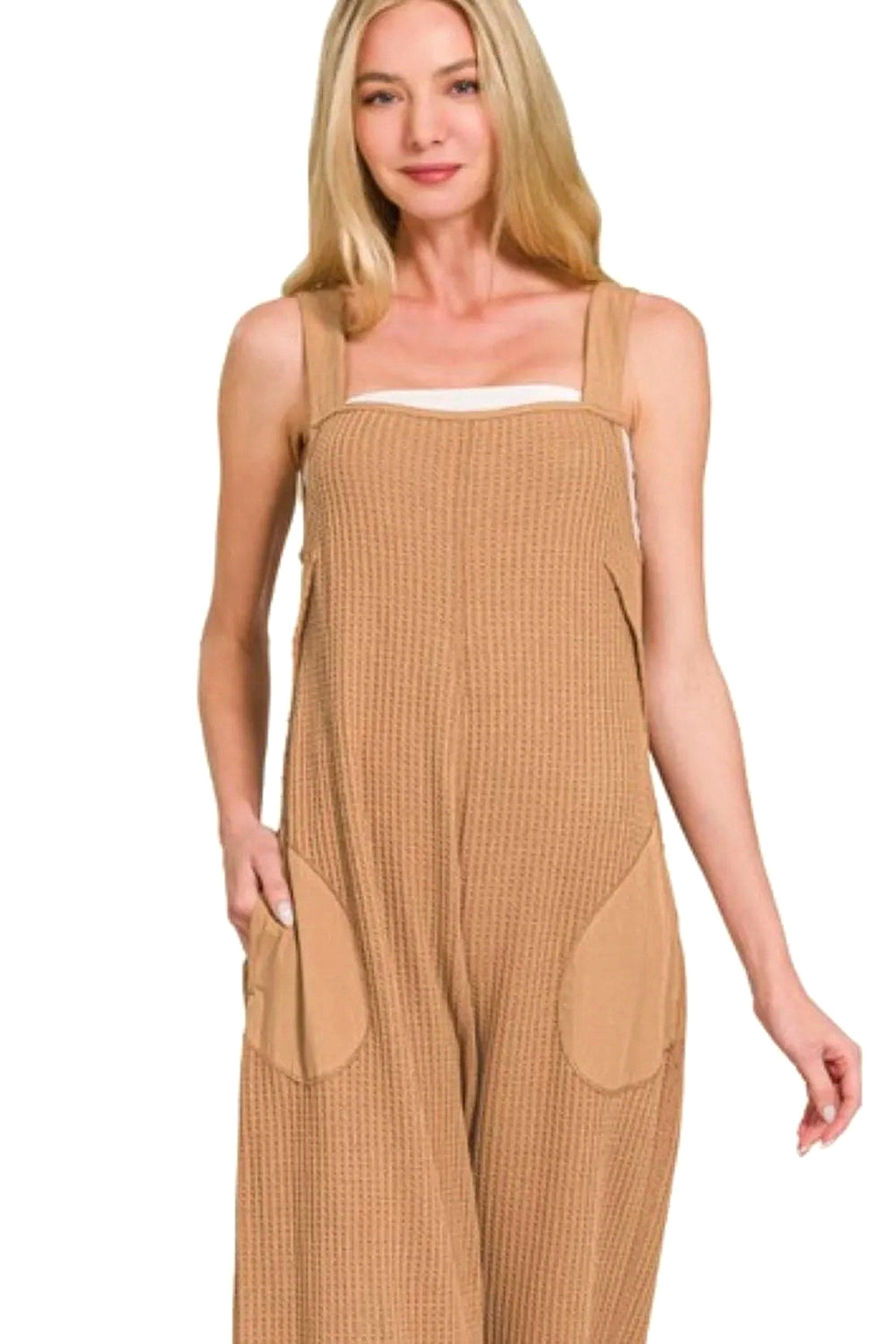 Zenana Knit Waffle Wide Leg Overalls - enhanced image 6