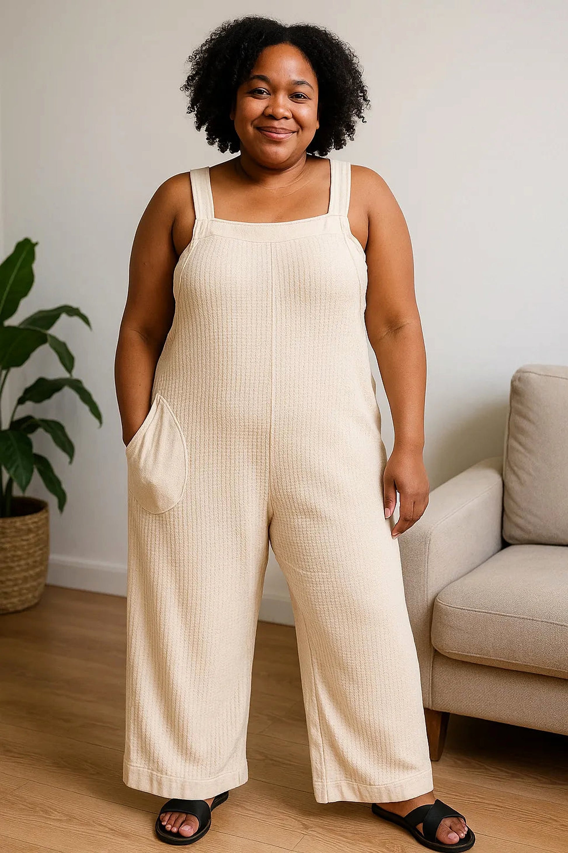 Zenana Knit Waffle Wide Leg Overalls - enhanced image 6