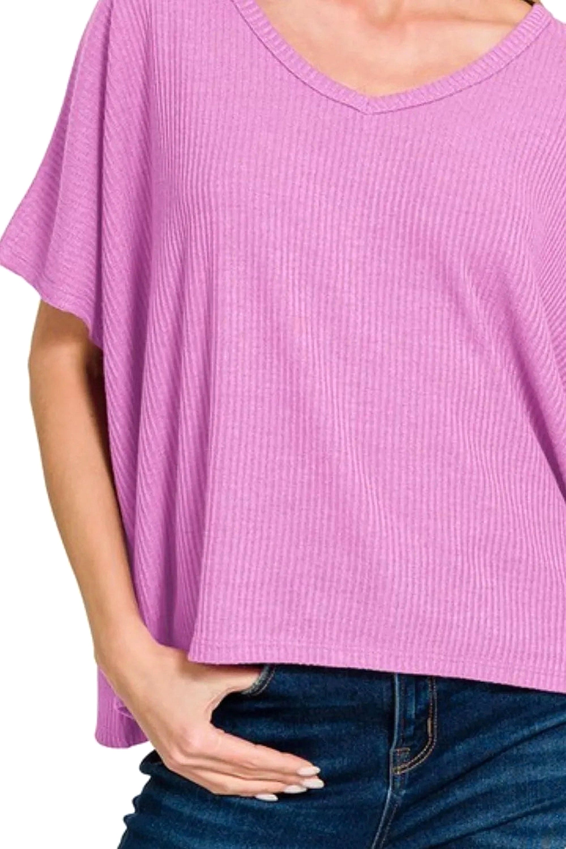 Zenana Ribbed V-Neck Short-Sleeve Knit Top - enhanced image 6
