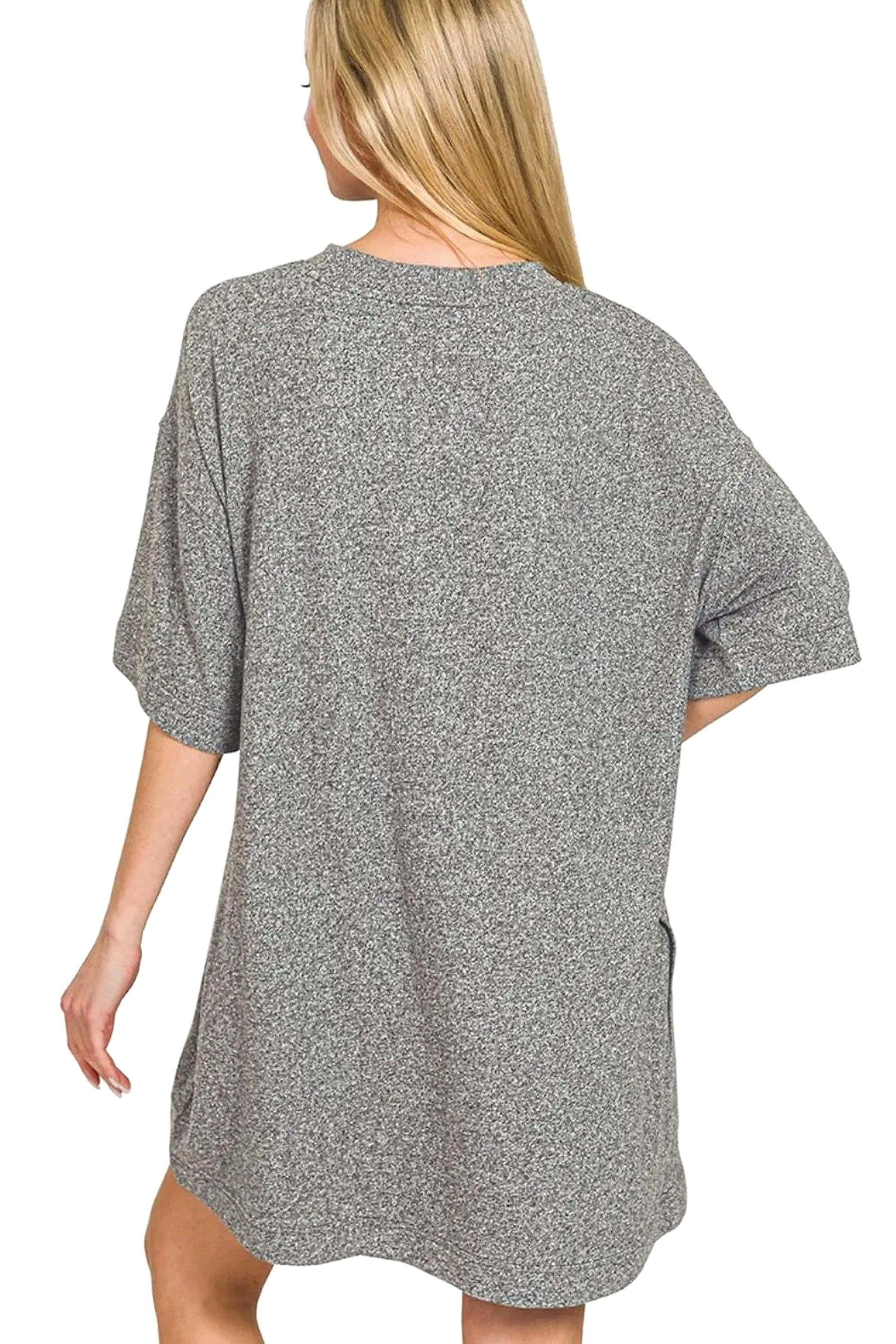 Zenana Soft Melange Hacci T-shirts Dress - enhanced image 6