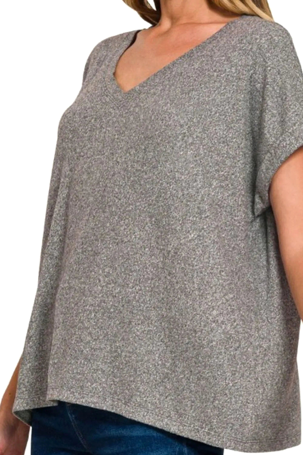 Zenana Soft Melange Hacci V-neck Tee - enhanced image 6