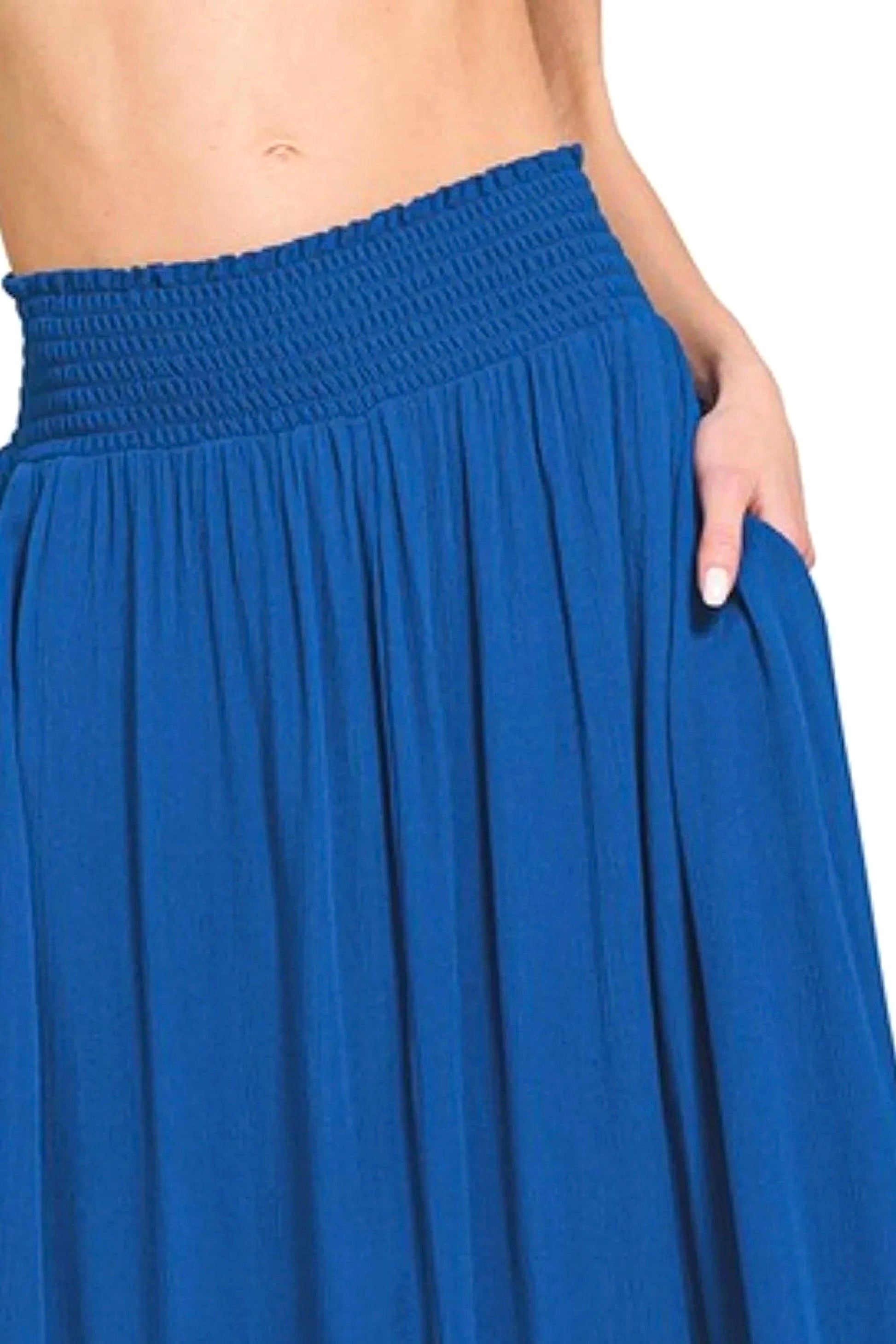 Zenana Woven Crinkle Smocked Waist Maxi Skirt W Pockets - enhanced image 6