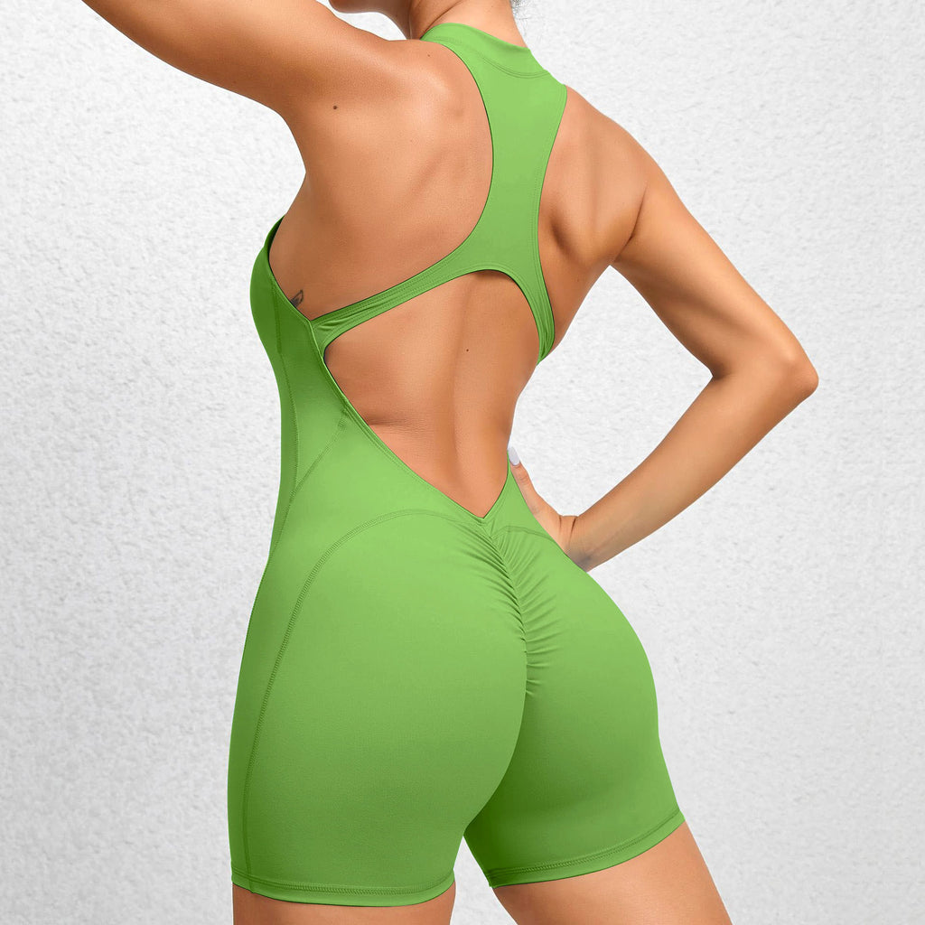 A1. Zippered Yoga Fitness Shorts Jumpsuit Leggings - enhanced image 6