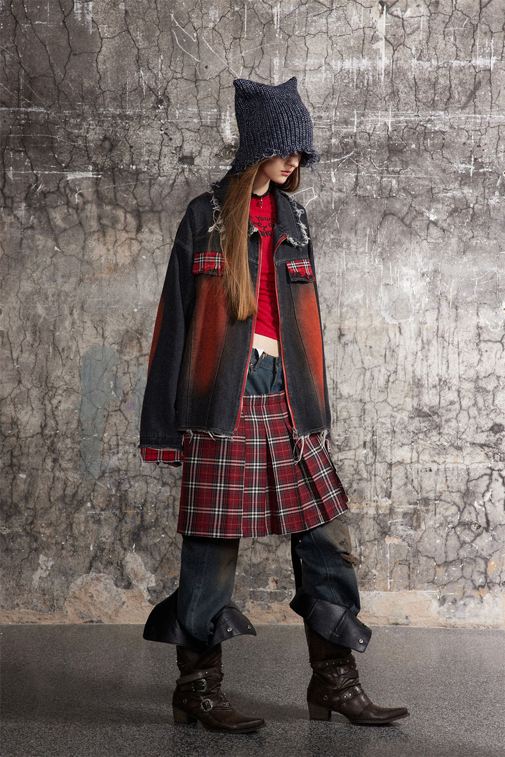 A1. Color Matching Cat Raw-cut Edges Washed And Worn Loose Lapels Coat Fashion - enhanced image 7