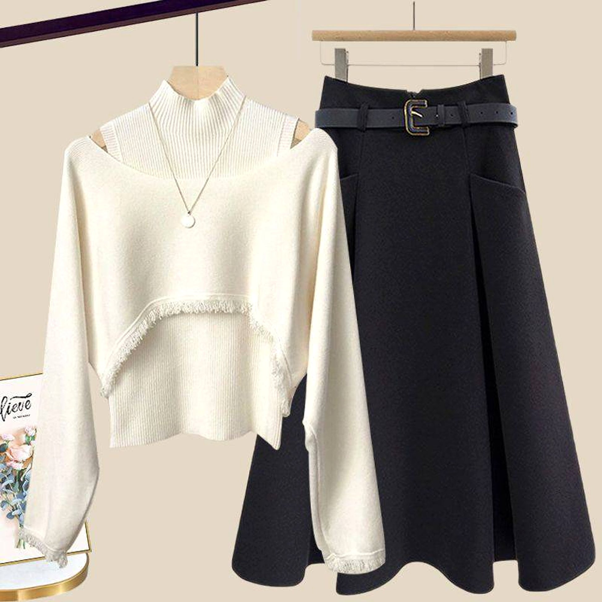 Ancient Knitted Blouse Inner Vest With Skirt Three-piece Set - enhanced image 7