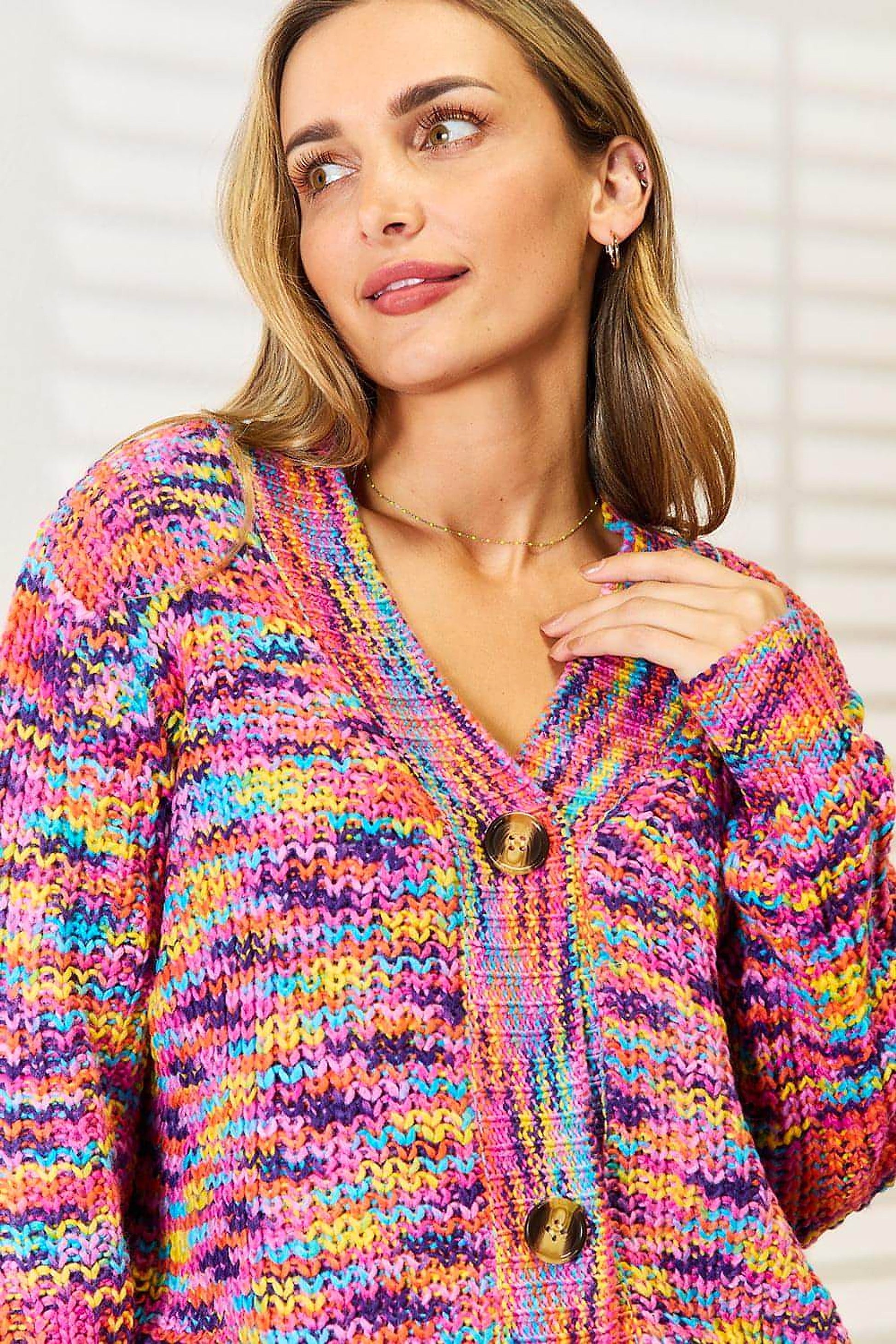 Angel Wings Woven Right V-Neck Long Sleeve Cardigan - enhanced image 7