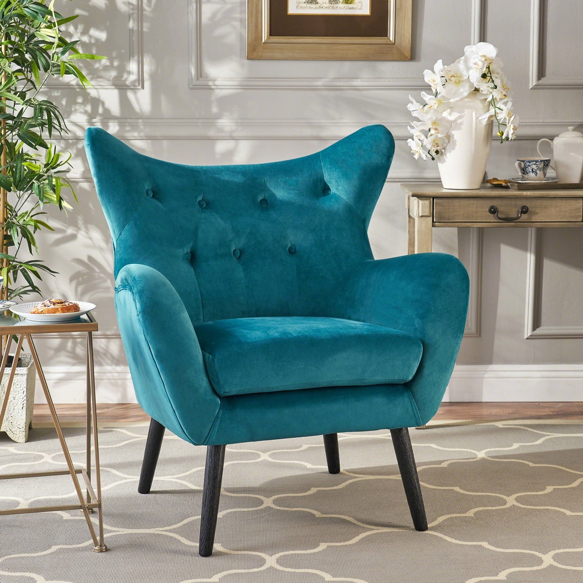 🪑 LuneluX_Home – Velvet Wingback Lounge Chair (Teal) - enhanced image 7