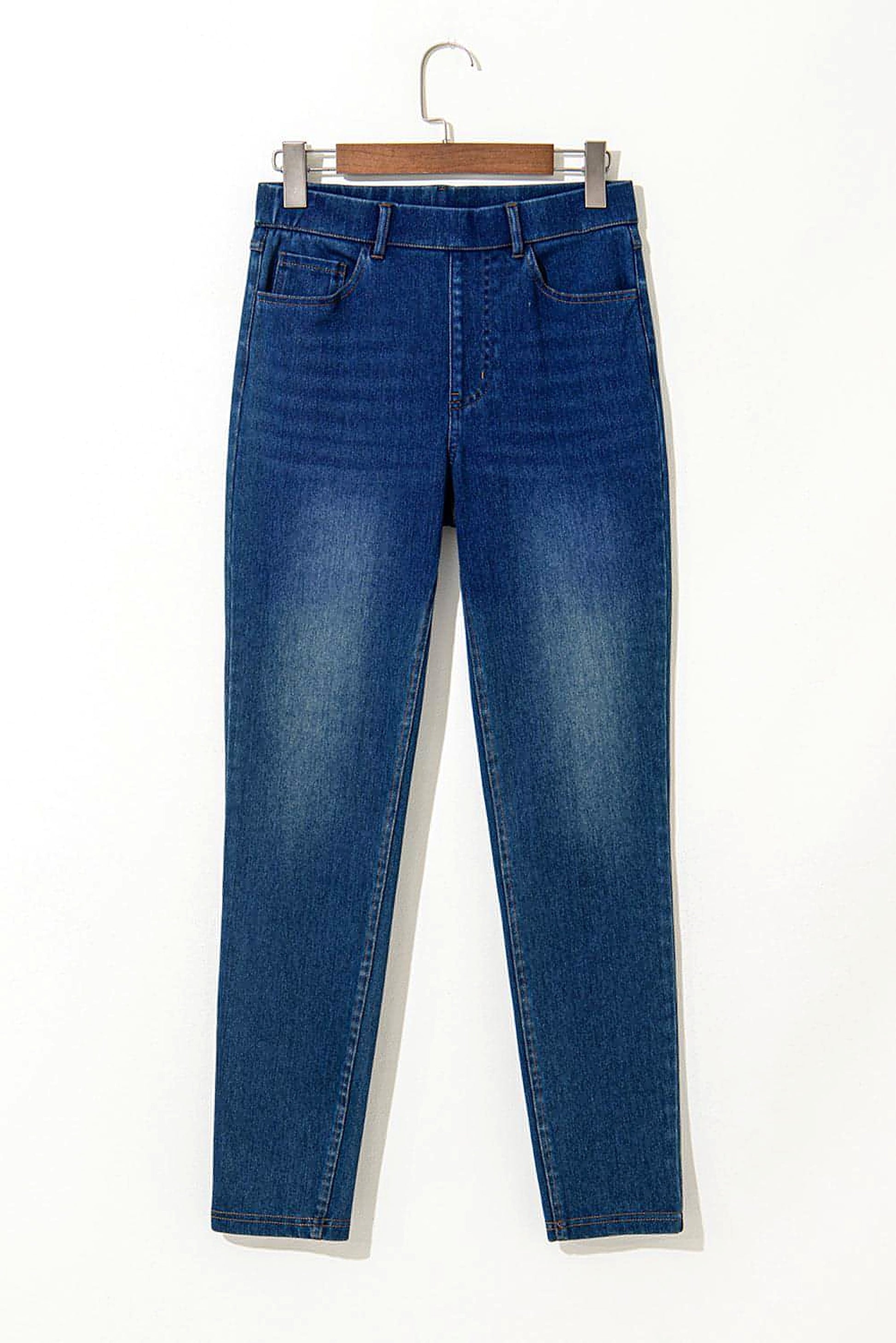 Ashleigh Blue Multiple Pockets Straight Leg Washed Stretchy Knit Casual Jeans - enhanced image 7