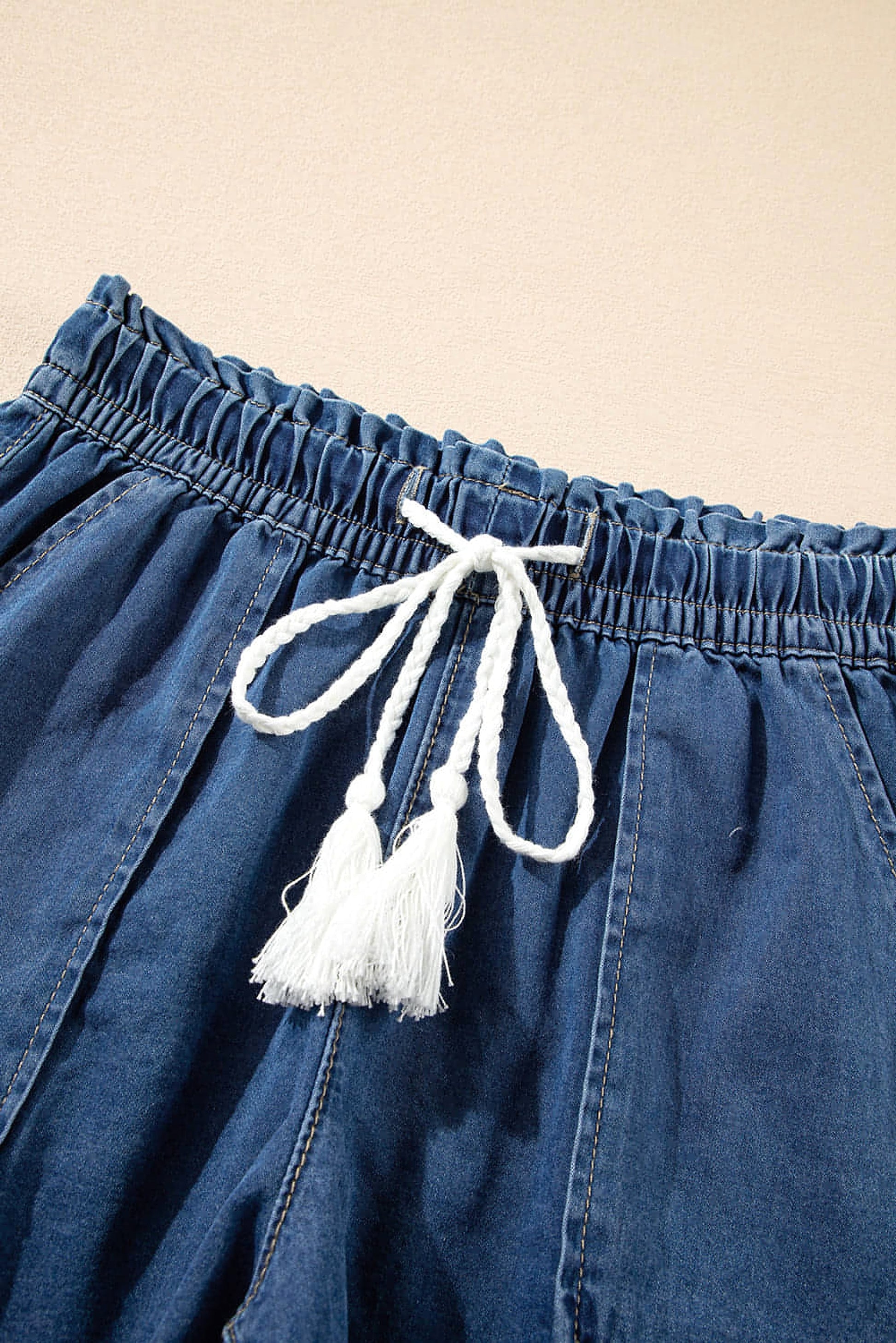 Ashleigh Blue Raw Hem Drawstring High Waist Denim Shorts with Pockets - enhanced image 7