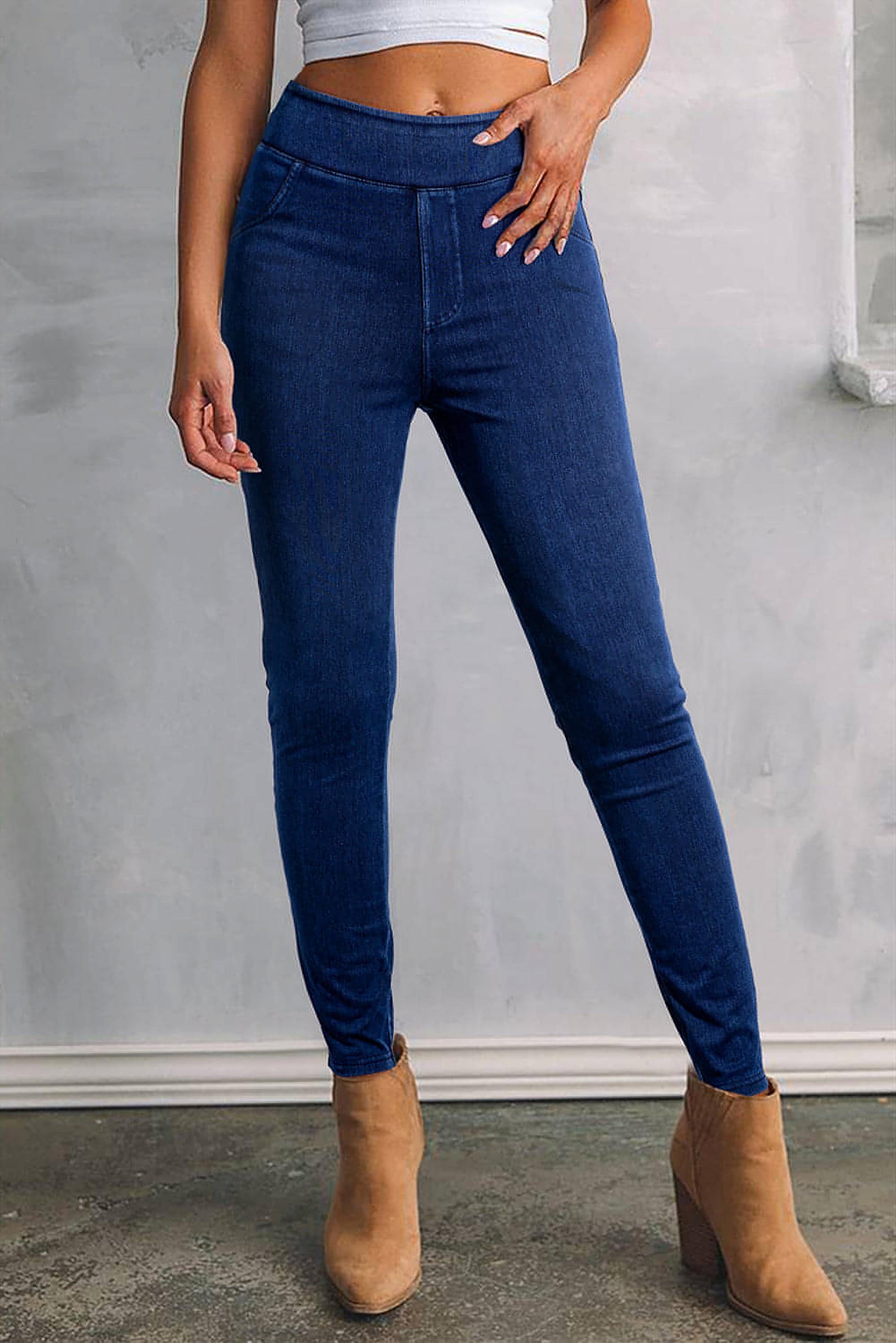 Ashleigh Blue Solid Color High Waist Stretchy Slim Fit Jeggings - enhanced image 7